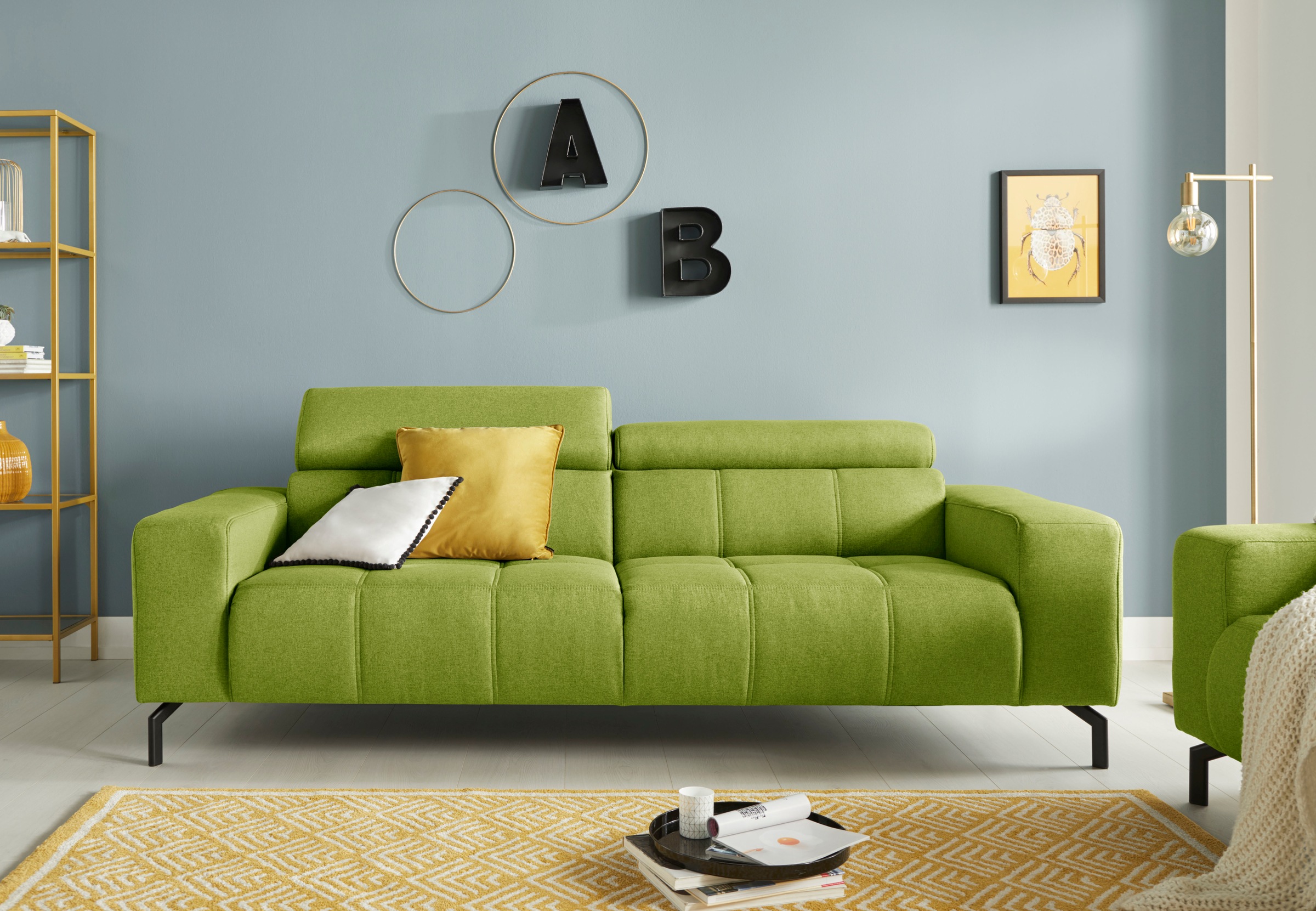 DOMO collection 2,5-Sitzer »Cunelli zeitlos und elegant, moderne Sitznähte als Designelement,« wahlweise mit 6-fach verstellbaren Kopfteilen, fester Sitzkomfort