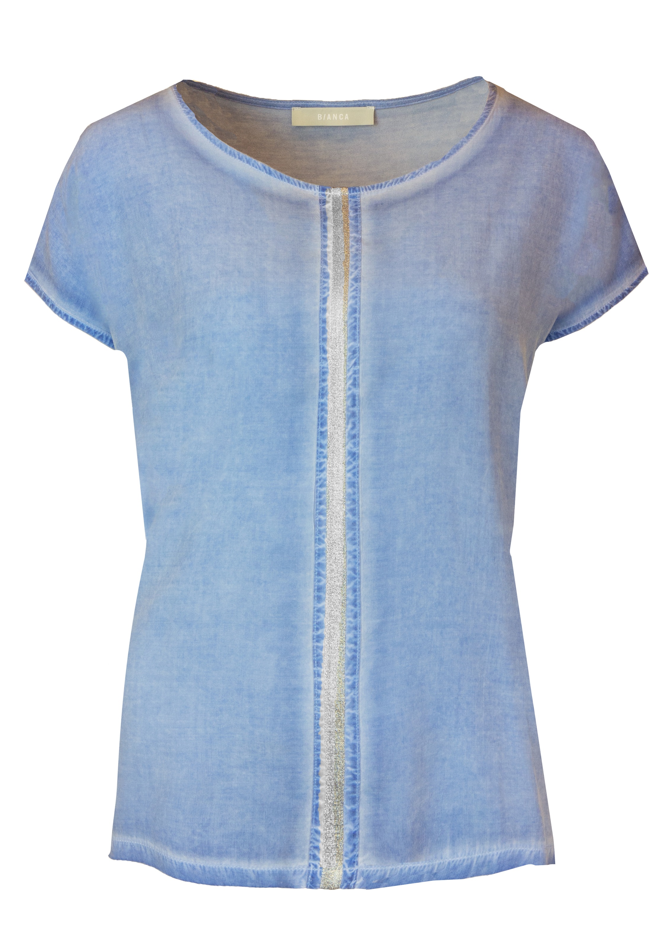 bianca Rundhalsshirt »JULIE«, mit Glitzerband und Wash-Out Effekt