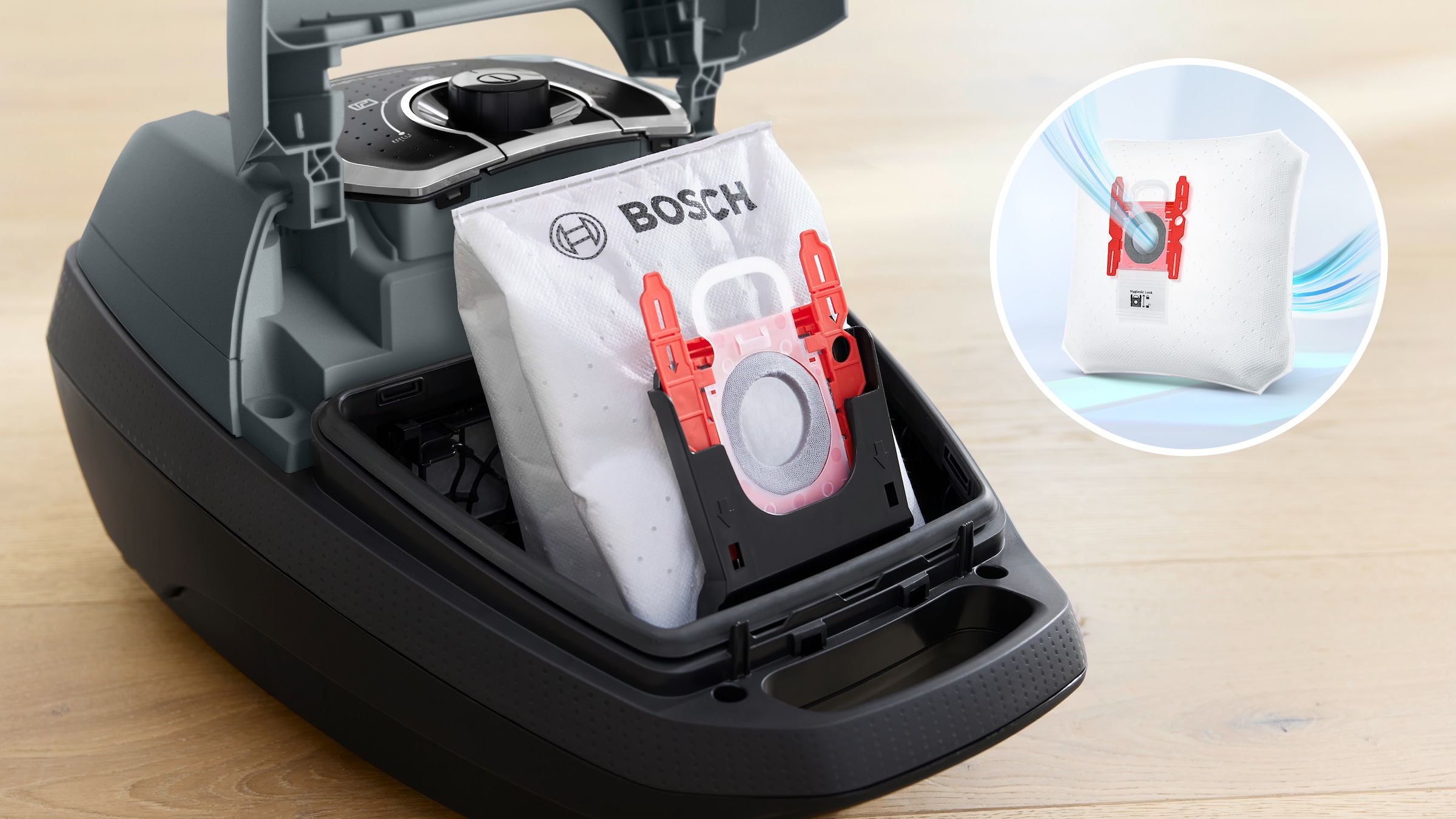BOSCH 1100000002199 »Serie 8 BGL75X1PRQ, für Allergiker, 10 Jahre Motorgarantie, leise« 750 W mit Beutel Hygiene-Filter, Hartbodendüse, XXL-Polsterdüse, langes Kabel, grau