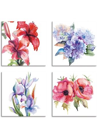Artland Leinwandbild »Lilien Mohnblumen Iris Hortensien«, Blumen, (4 St.), 4er Set,... kaufen
