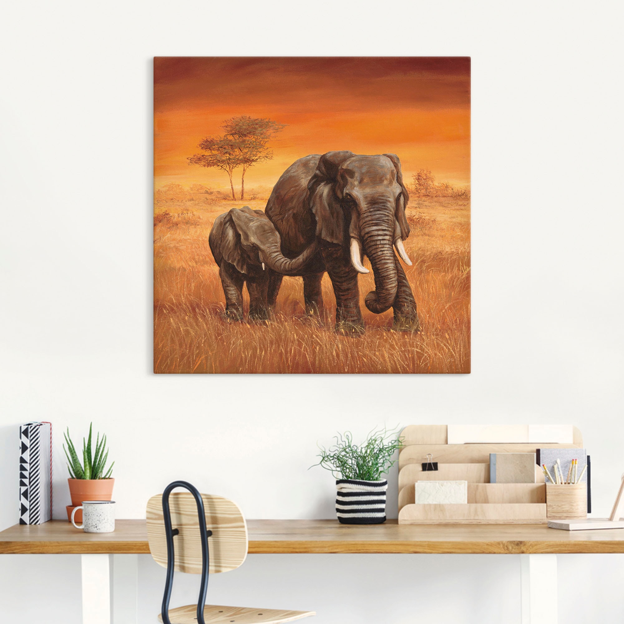 Artland Leinwandbild »Elefanten II« Wildtiere 1 Stk. tlg. auf Holzrahmen gespannt