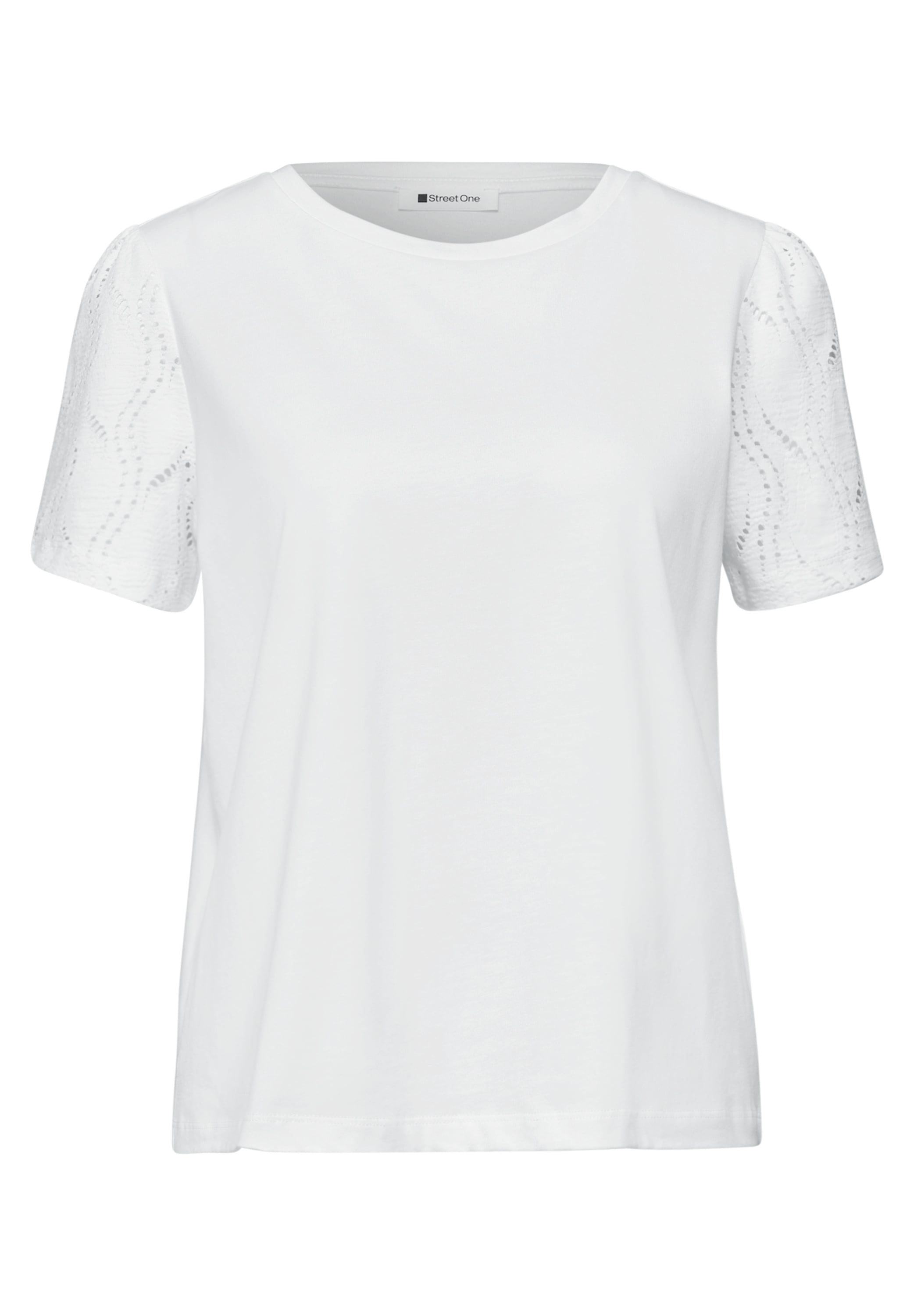 STREET ONE Rundhalsshirt Sommershirt mit Rundhals und Spitzenärmeln