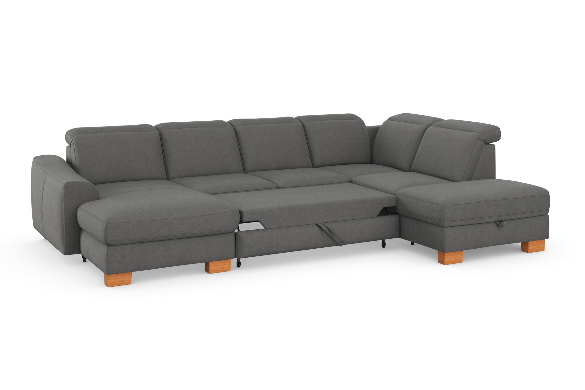 sit&more Wohnlandschaft »Dundee U-Form«, mit Federkern und Massivholzfüßen, wahlweise mit Kopfteilverstellung