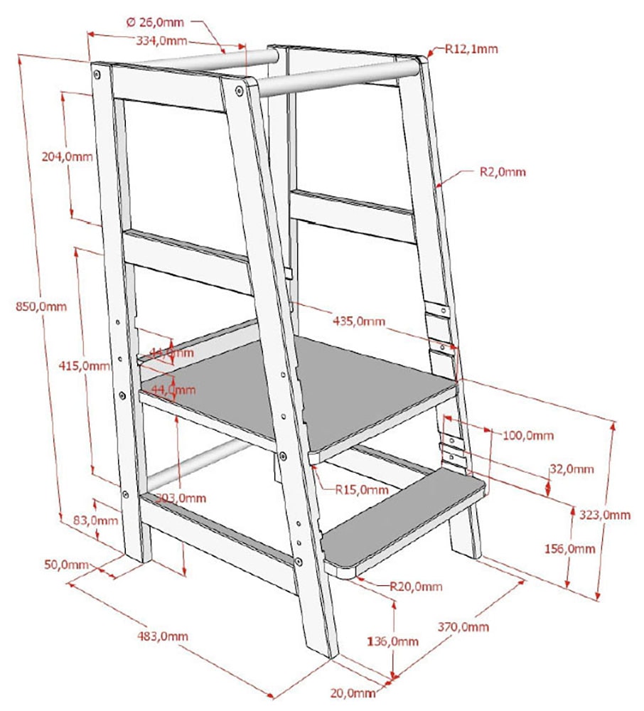 Vipack Kinderstuhl »Lernturm aus Massivholz, stabil und standfest gebaut« () Tritt und Stehfläche 3-fach verstellbar, 3 verschiedene Farben