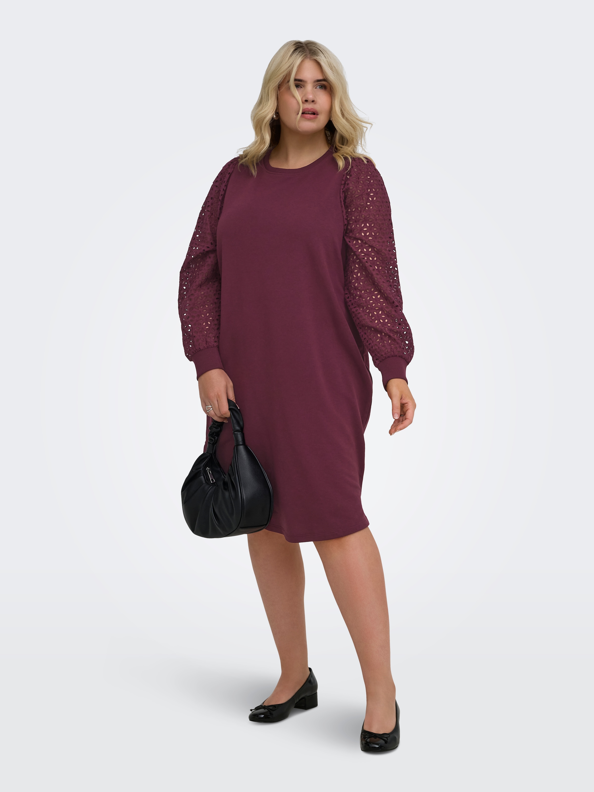 ONLY CARMAKOMA Midikleid »CARDONNA L/S MIX O-NECK MIDI DRESS JRS« Baumwollmischung