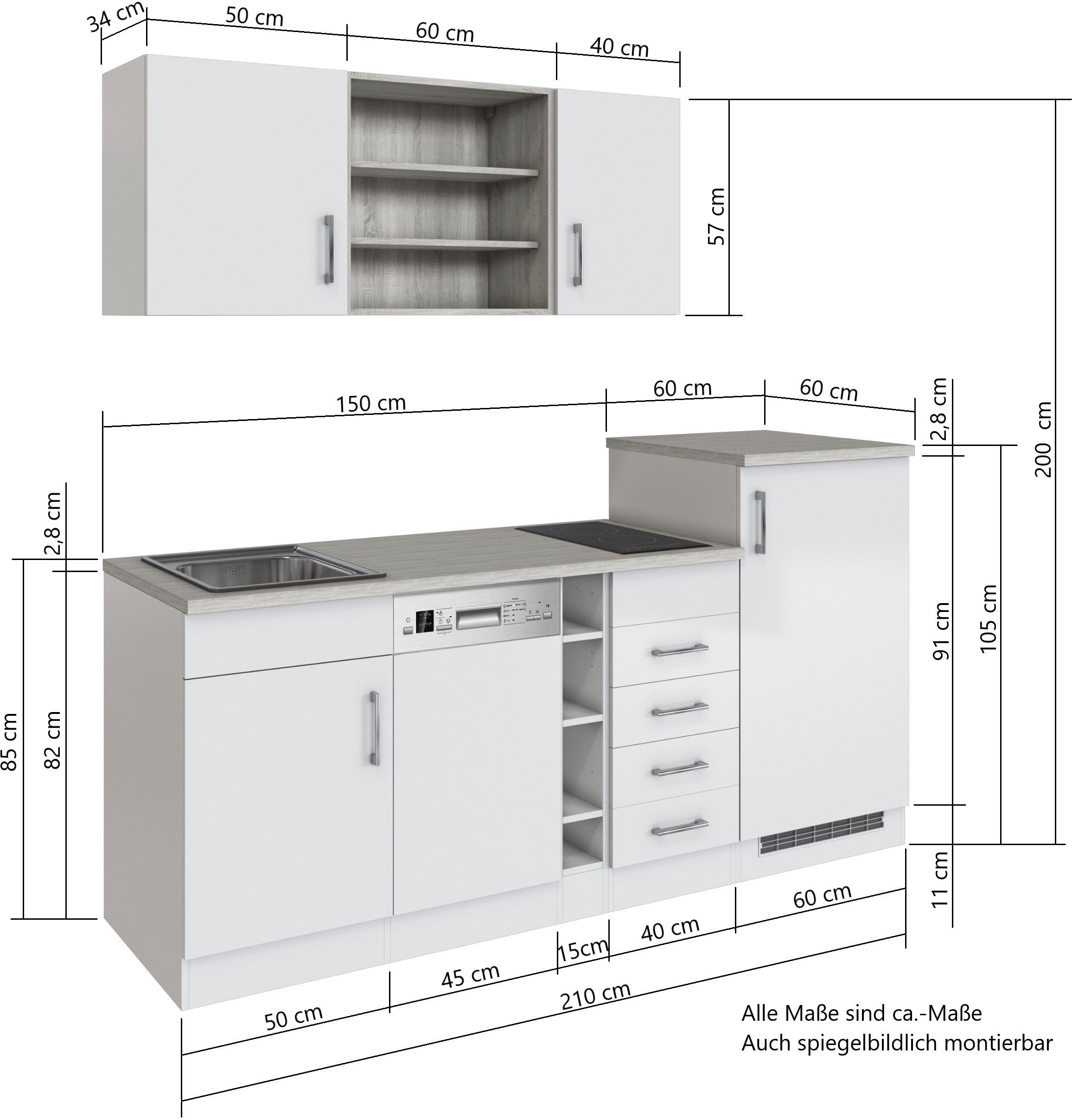 KOCHSTATION Küche »KS-Mali«, Breite 210 cm, mit E-Geräten