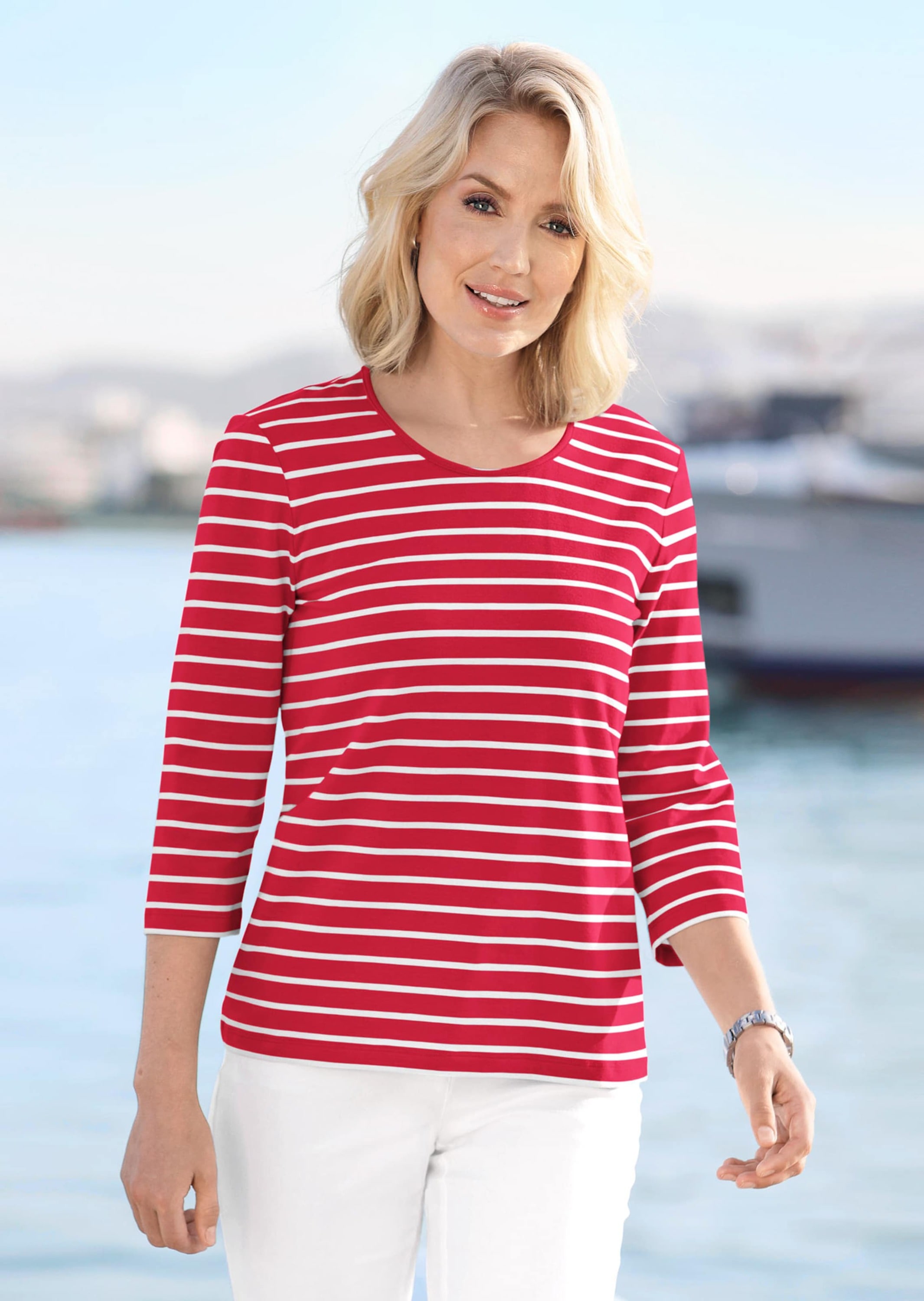 GOLDNER 3/4-Arm-Shirt »Kurzgröße Buntgewirktes Ringelshirt« Garngefärbte und dadurch farbbeständige Ringel