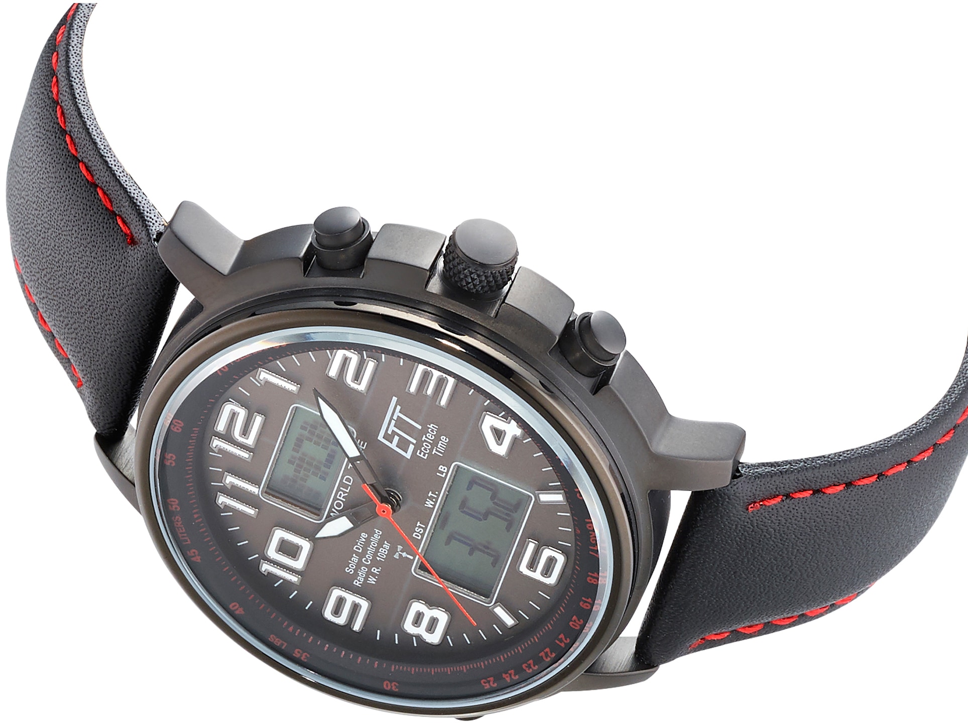 ETT Funkchronograph »Hunter«, Armbanduhr, Herrenuhr, Stoppfunktion, Datum, Solar, Lederarmband