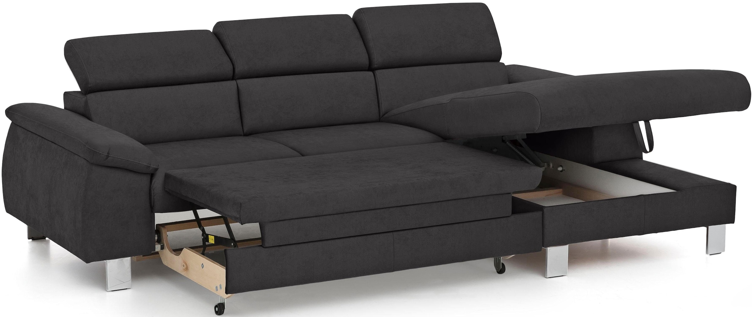 COTTA Ecksofa Komaris, Ecksofa, wahlweise mit RGB-LED-Beleuchtung und Bettfunktion/Bettkasten