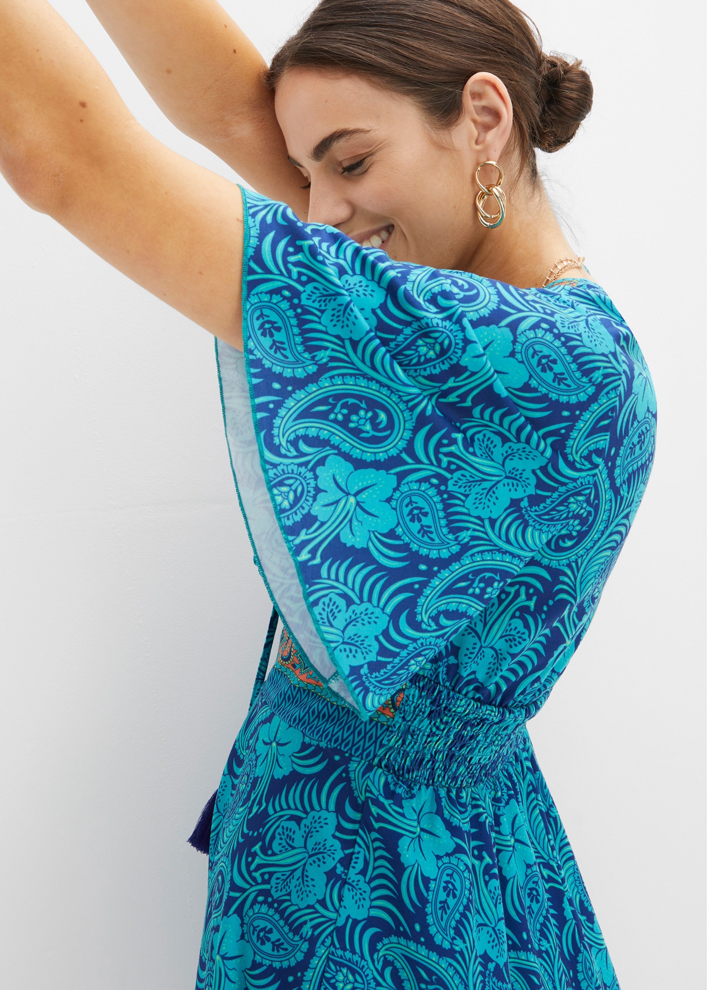 bonprix Jerseykleid ausgestellte Passform, Kurzarm, mit Schnürung und Bindeband