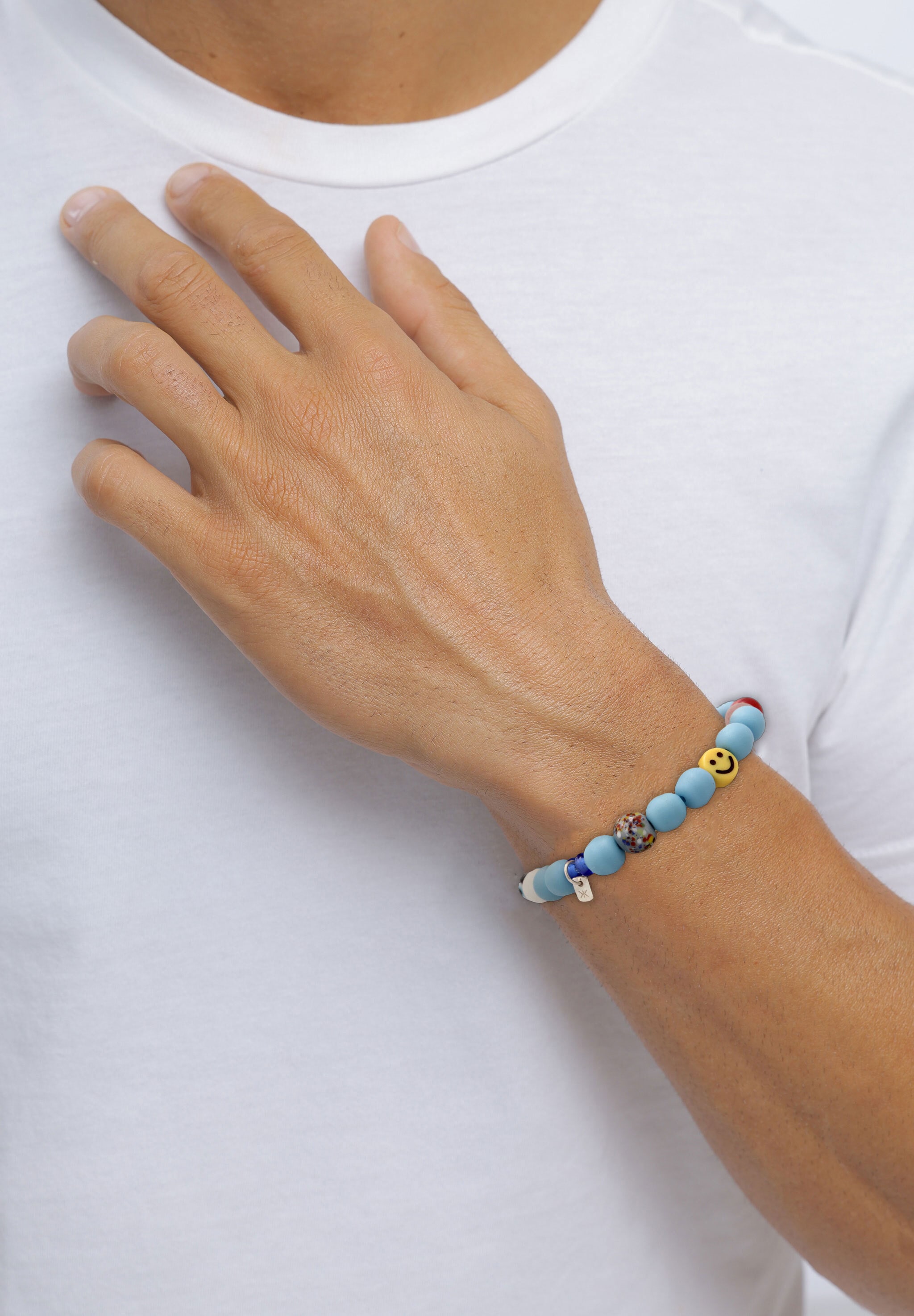 Kuzzoi Armkette »Armband Perlen Glas Hellblau Smiling Bead 925 Sterling Silber«