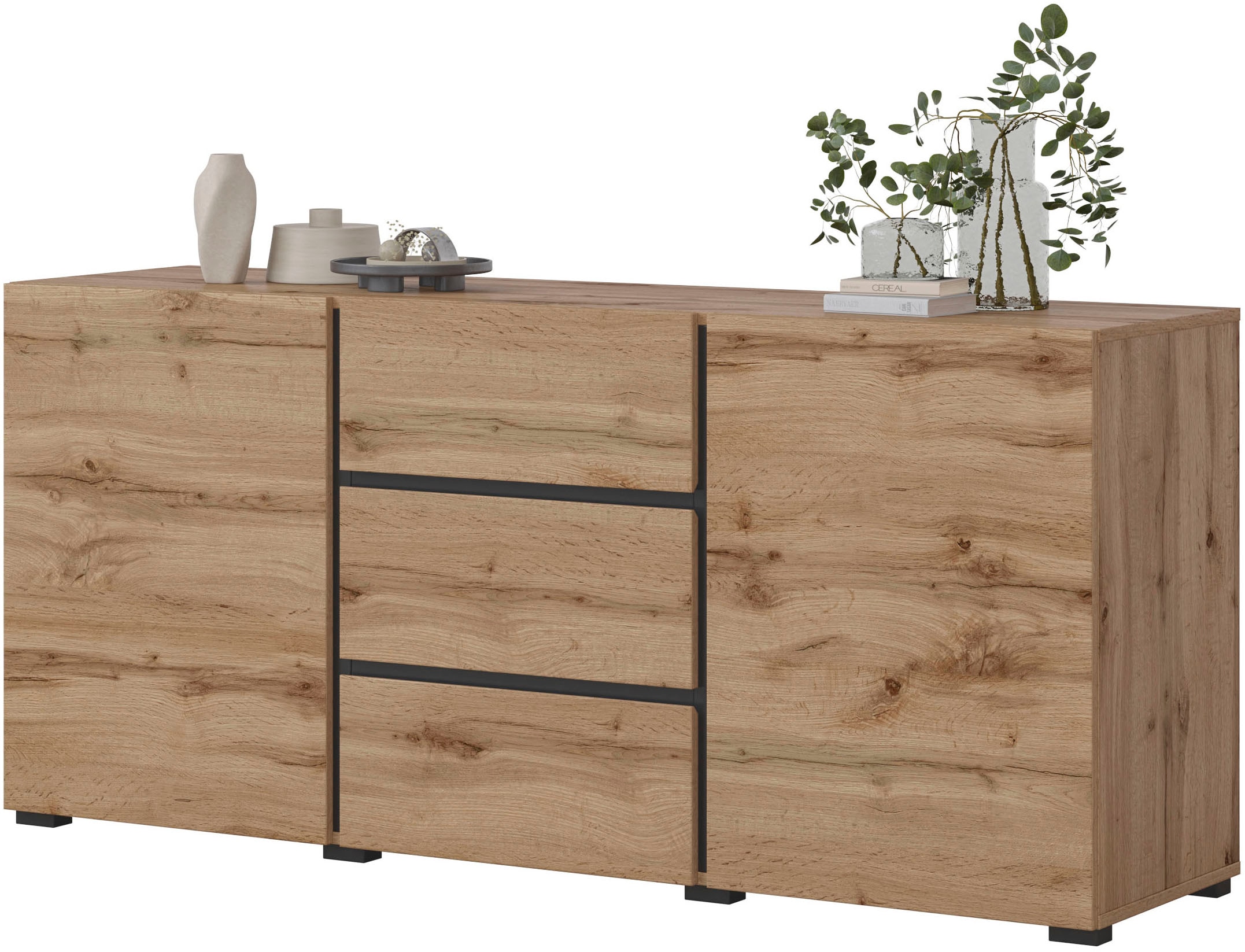 INOSIGN Sideboard »Cross, Breite 150 cm, moderne grifflose Kommode, 2Türen/3 Schubkästen« Schubladenkommode mit viel Stauraum, Einlegeböden verstellbar