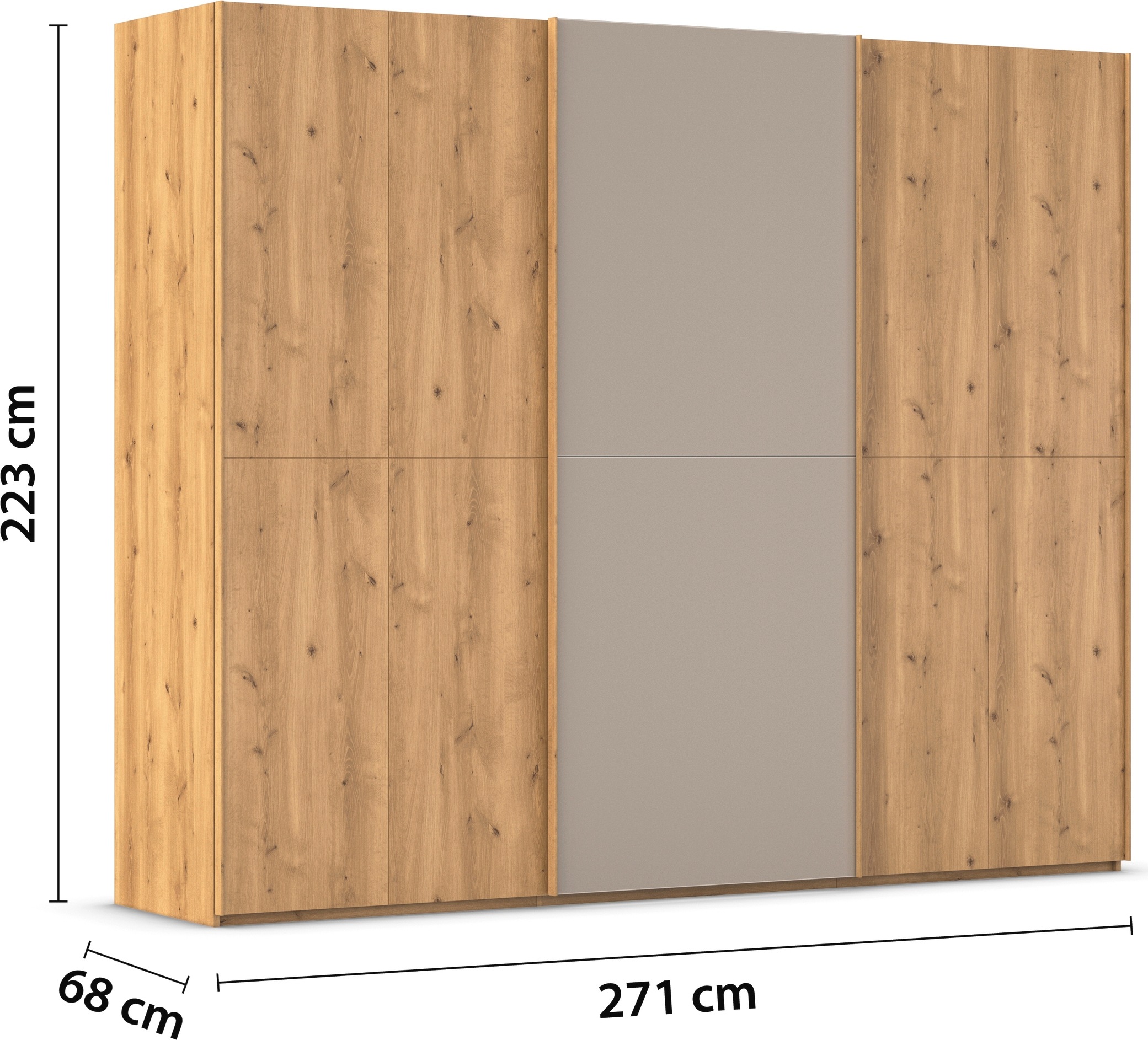 rauch Schwebetürenschrank »Kleiderschrank Schrank Garderobe Schlafzimmerschrank SCALE-WOOD«, edle geteilte Front in massiver Asteiche mit Glastüren MADE IN GERMANY