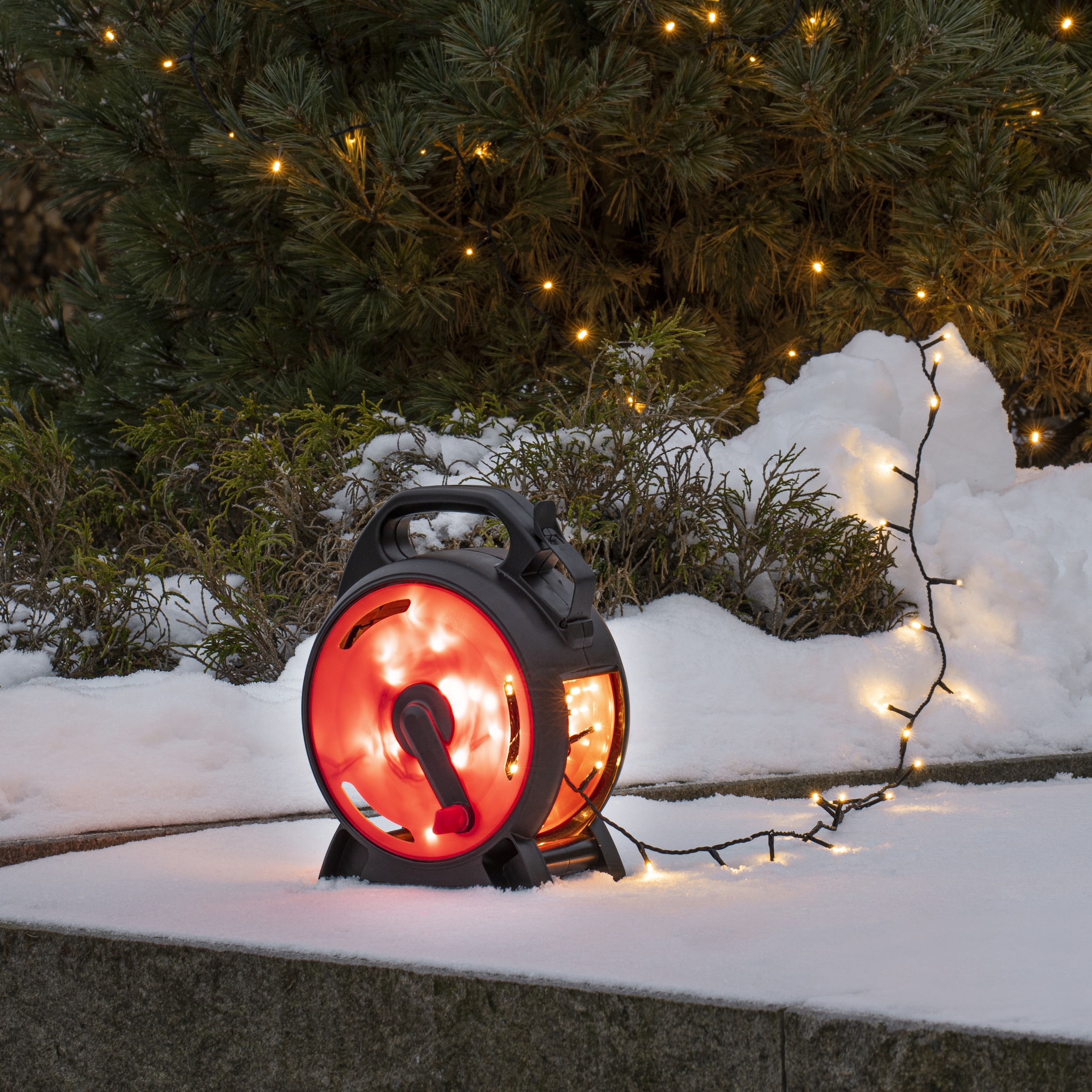 KONSTSMIDE LED-Lichterkette Micro LEDs Dioden im mit OTTO 600 St.-flammig, Shop »Weihnachtsdeko schwarz-rot, 600 warm Online aussen«, weiße Kabelaufroller