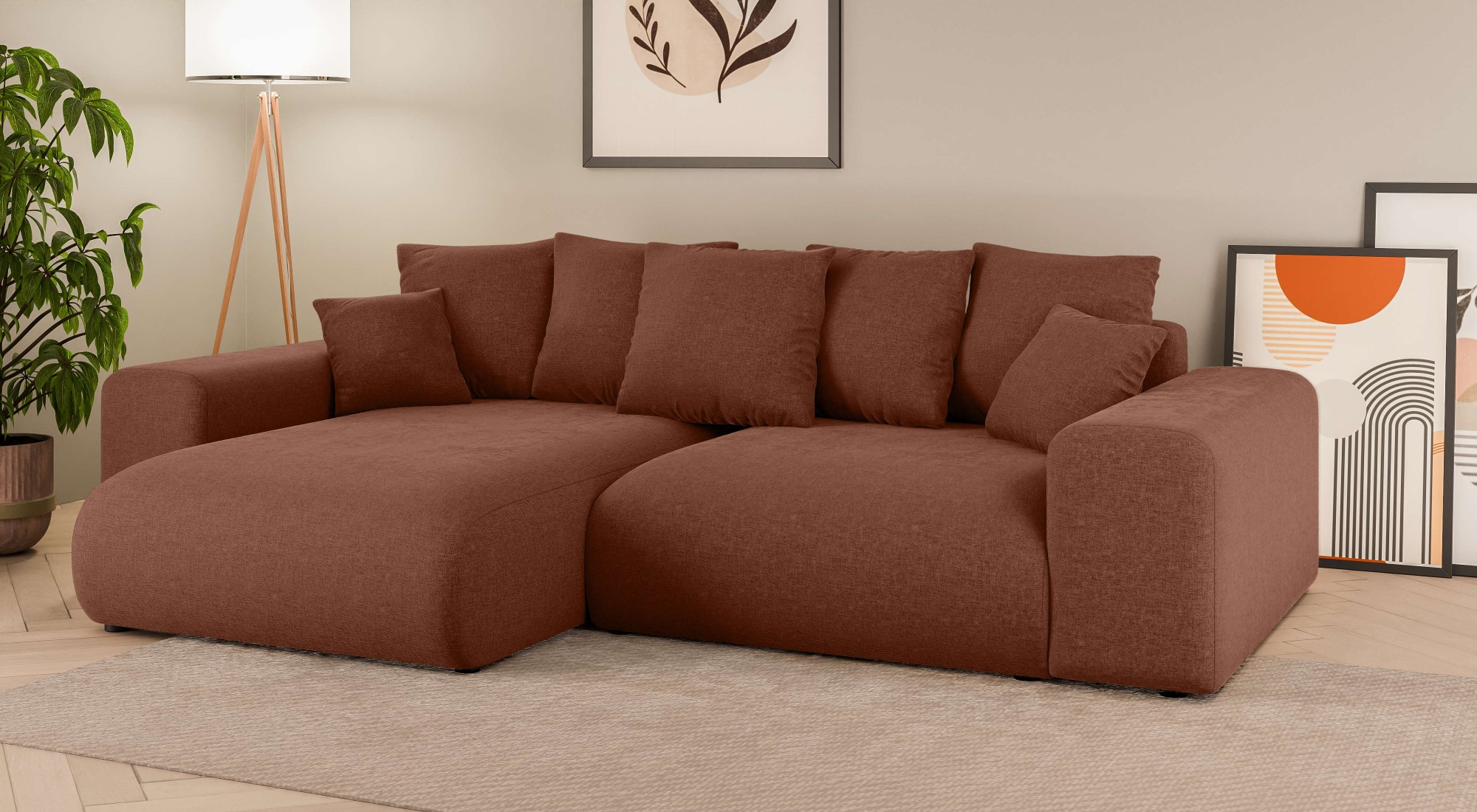 Home affaire Ecksofa »LAKESIDE mit Bettfunktion und Bettkasten, B/T/H 257/166/84 cm«, L-Form, Recamiere beidseitig montierbar, Wellenunterfederung