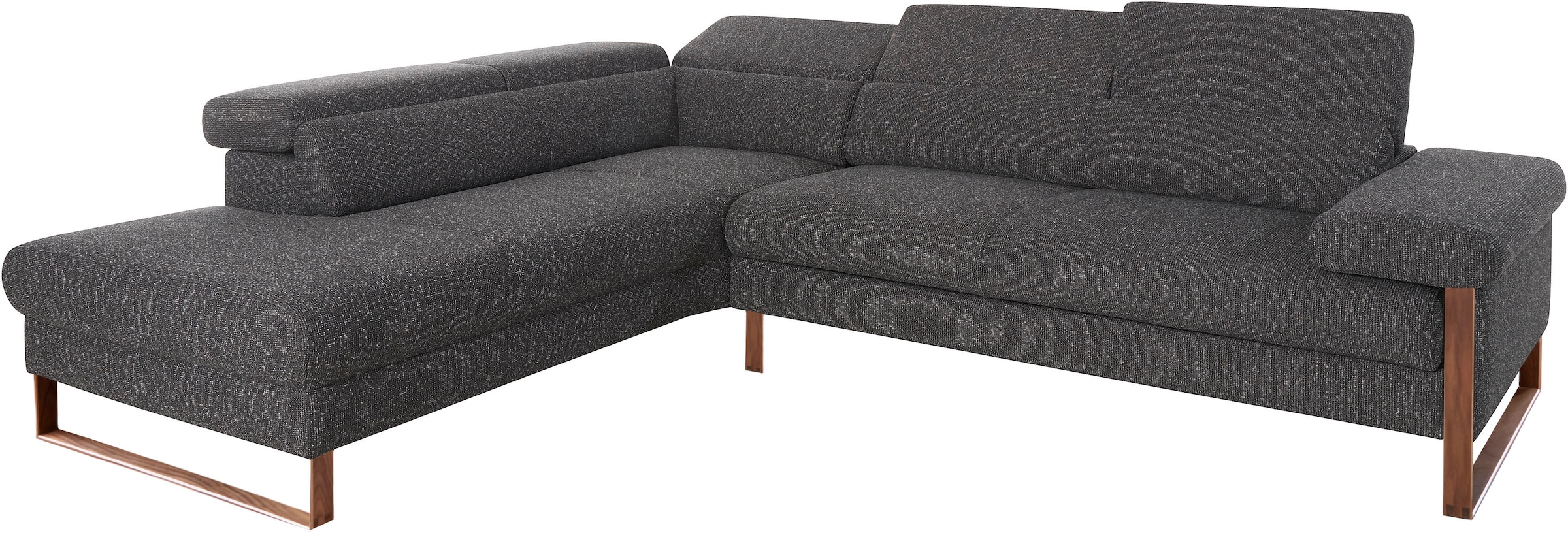 W.SCHILLIG Ecksofa »finn, Designsofa mit tollem Sitzkomfort, bequem, L-Form«, German Design Award 2016, Fußgestell Nussbaum natur, Breite 281 cm