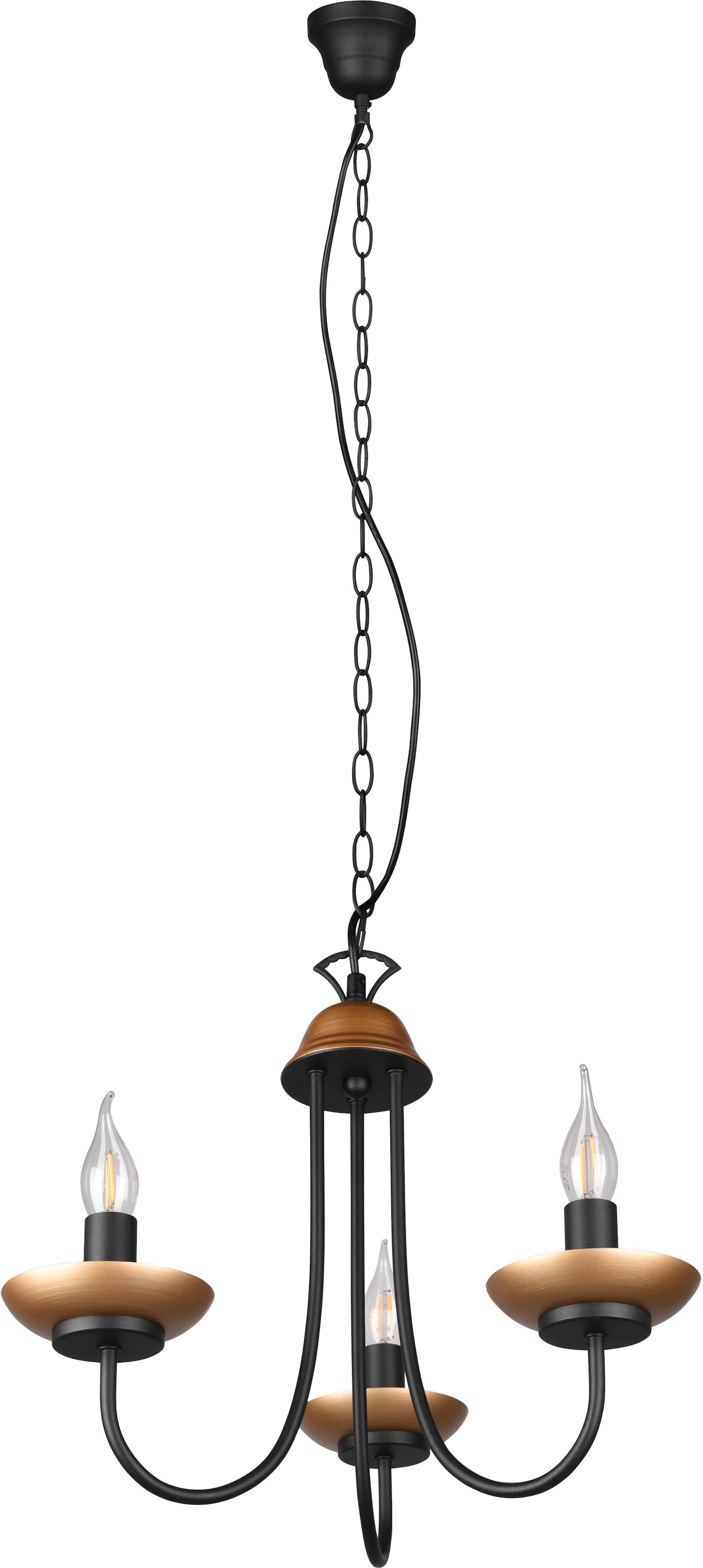 TRIO Leuchten Kronleuchter »Livia«, 3 flammig, Leuchtmittel E14 | ohne Leuchtmittel, Lüster 3-flammig in schwarz-gold, exkl 3xE14 (max 28W), Höhe max 150cm