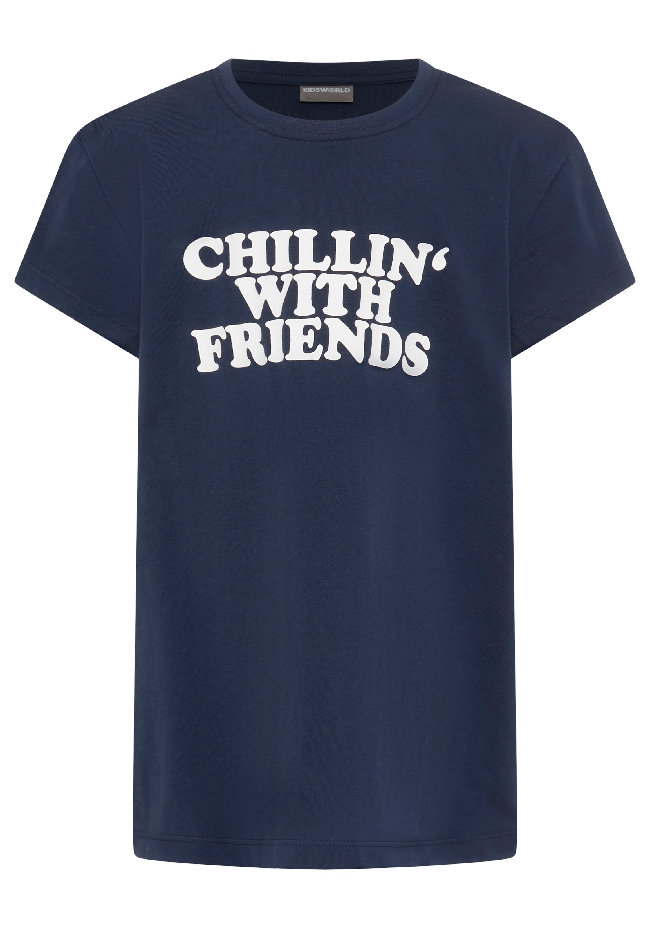 KIDSWORLD T-Shirt »T-Shirt Spruch:  CHILLIN' WITH FRIENDS« für Mädchen, Kurzarm, Rundhalsausschnitt, aus Baumwolle