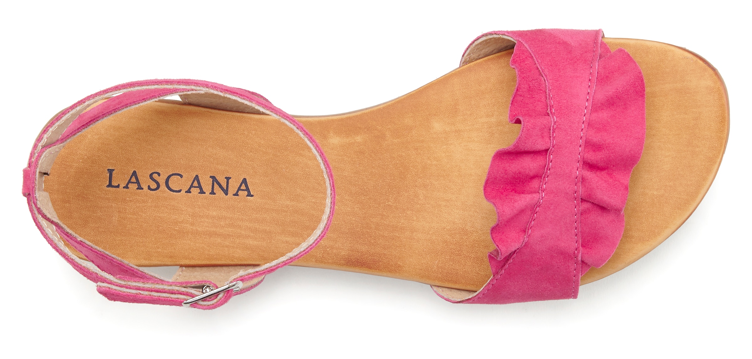 LASCANA Sandale »Sommerschuh«, Sandalette, Sommerschuh aus hochwertigem Leder mit kleinen Rüschen