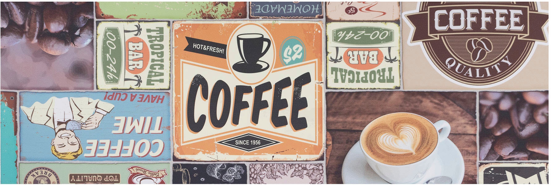 Primaflor-Ideen in TIME«, Vinyl-Läufer abwischbar, Vinyl, Küche Textil COFFEE Motiv »Küchenläufer bei Patchwork aus Kaffee, OTTO rechteckig, online Design