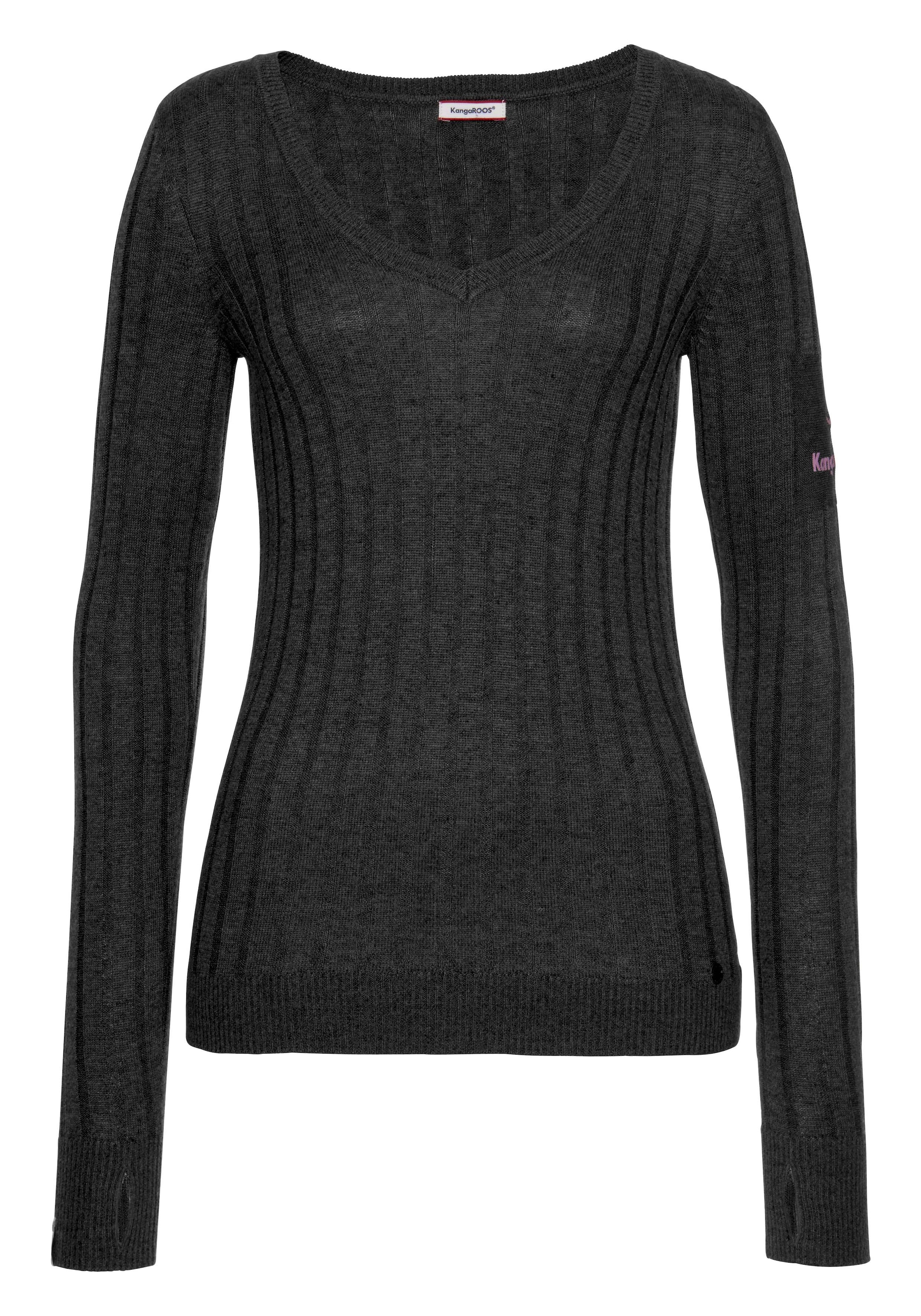KangaROOS V-Ausschnitt-Pullover, in breit geripptem Feinstrick