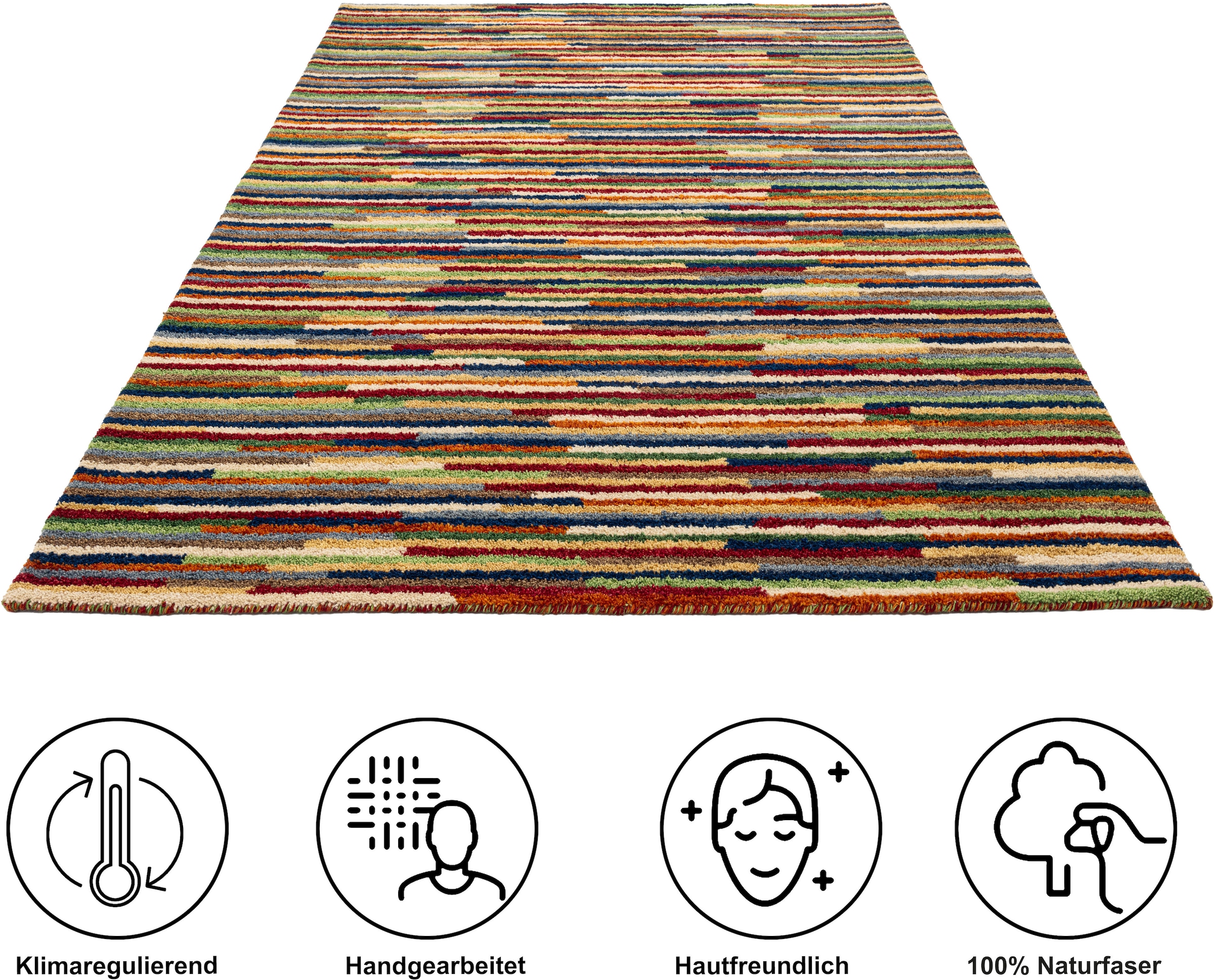 THEKO Wollteppich »Gabbeh Multi, Handgefertigt, Teppich, meliert, reine Wolle,« rechteckig 15 mm Höhe Wohnzimmer, Schlafzimmer, Esszimmer