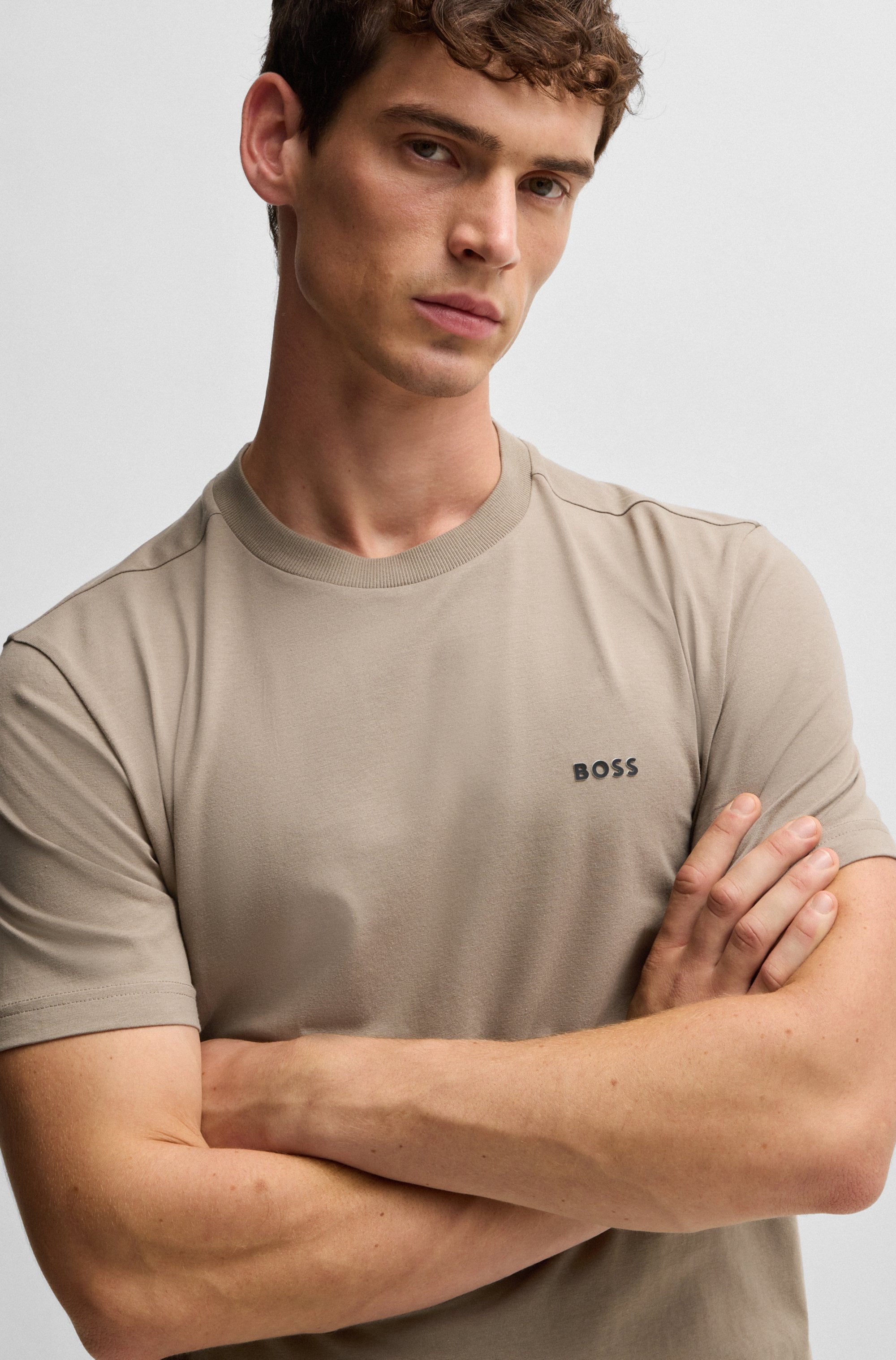 BOSS GREEN Rundhalsshirt »Tee«, mit gummiertem Kontrast-Logo