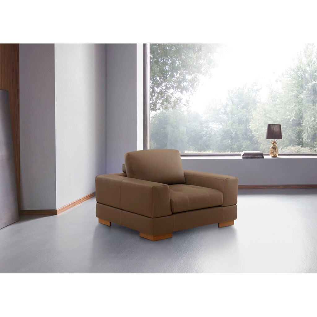 Places of Style Sessel »Kolton«, aus Massivholz Füßen, in den Bezügen Struktur und Echtleder