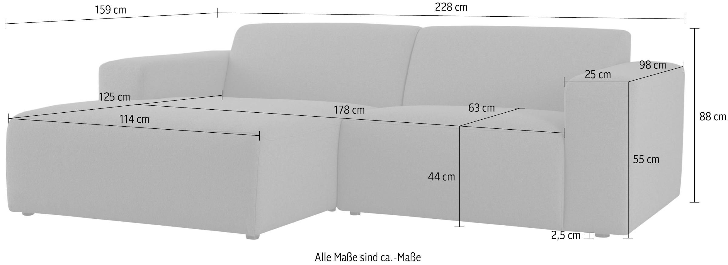 INOSIGN Ecksofa »Koa,228cm, L-Form, Modulsofa, Webstoff, Cord«, Designsofa, weicher Lounge-Sitzkomfort, Welleunterfederung, bodentief