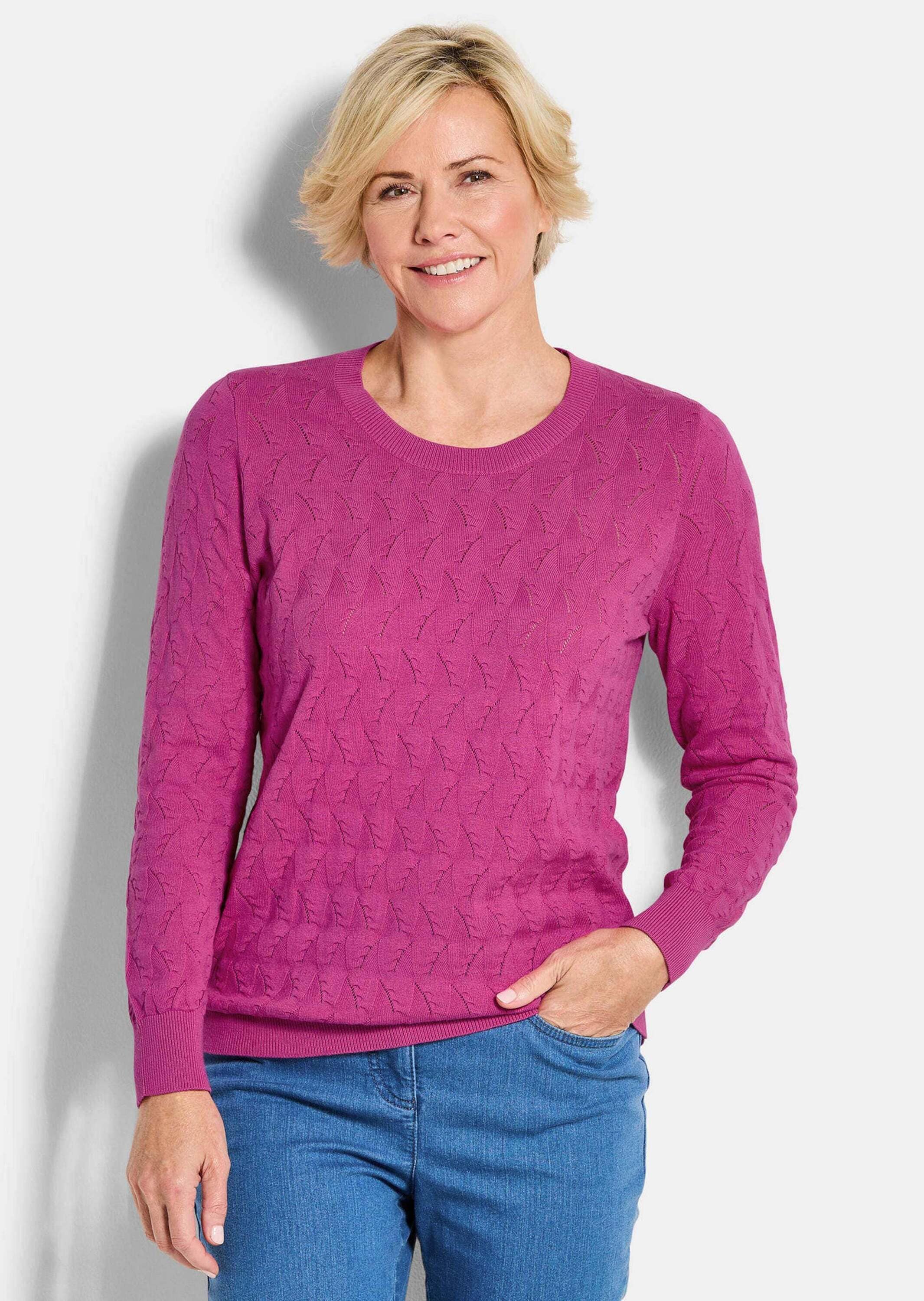 GOLDNER Rundhalspullover »Kurzgröße Baumwollpullover mit Zick-Zack-Muster« moderner Wellenstrick