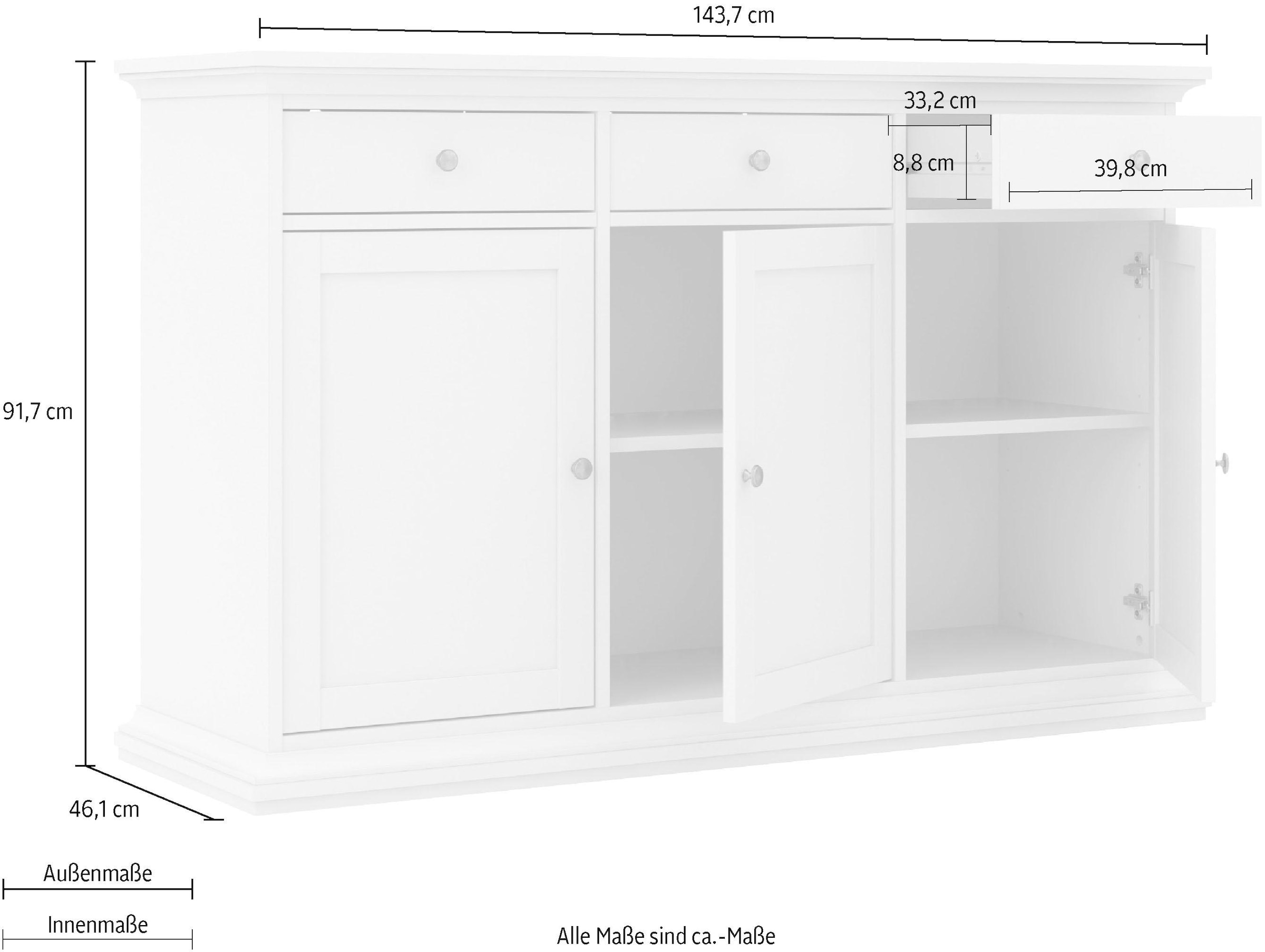 Home affaire Kommode »Paris« mit vielen Staurammöglichkeiten und einer Rahmenoptik