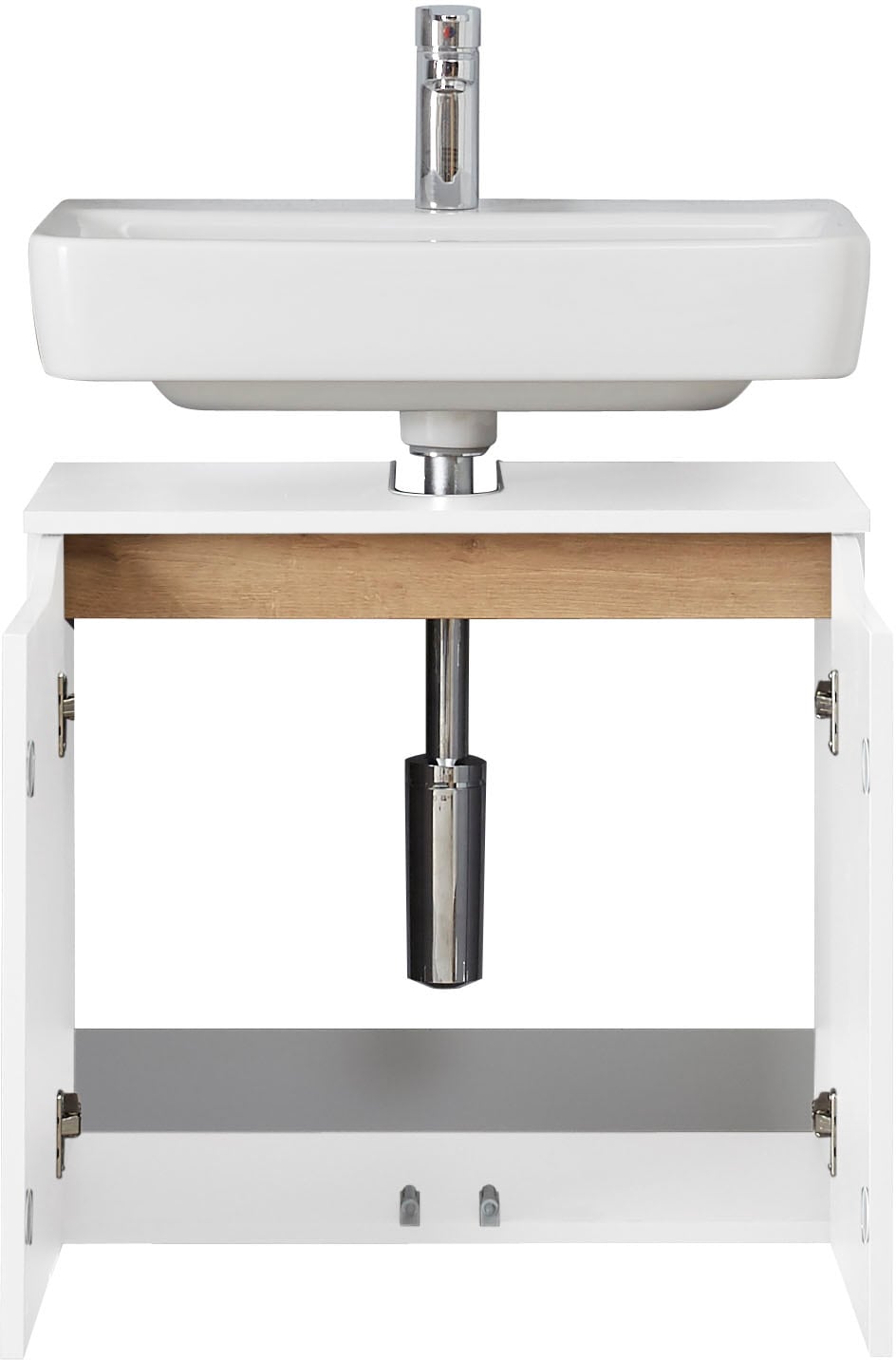 Saphir Waschbeckenunterschrank »Quickset Unterbeckenschrank, 60 cm breit, 2 Türen«, Waschbeckenschrank mit Siphonausschnitt, ohne Waschbecken, grifflos