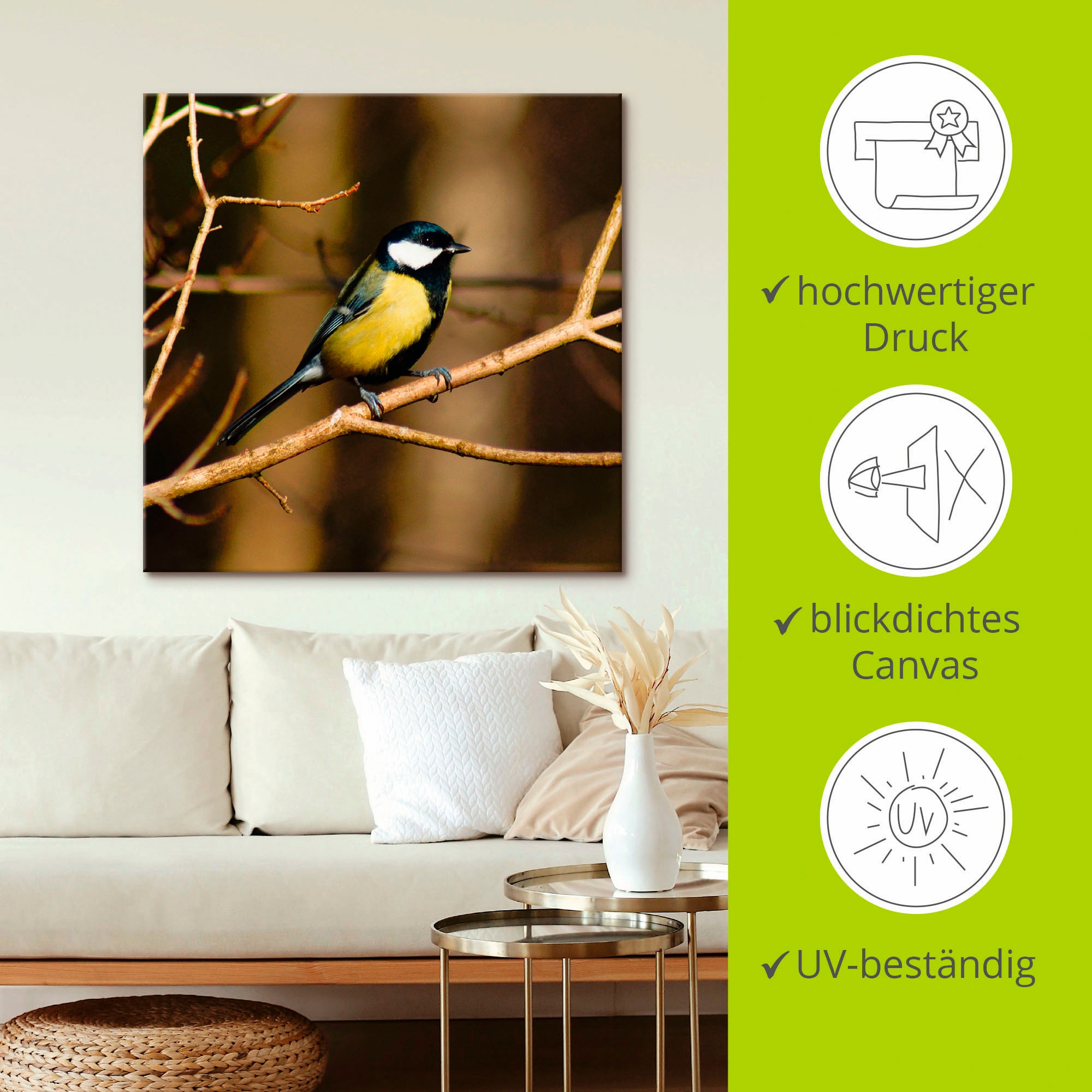 Artland Leinwandbild »Kohlmeise im Wald« Vögel 1 Stk. tlg. auf Holzrahmen gespannt