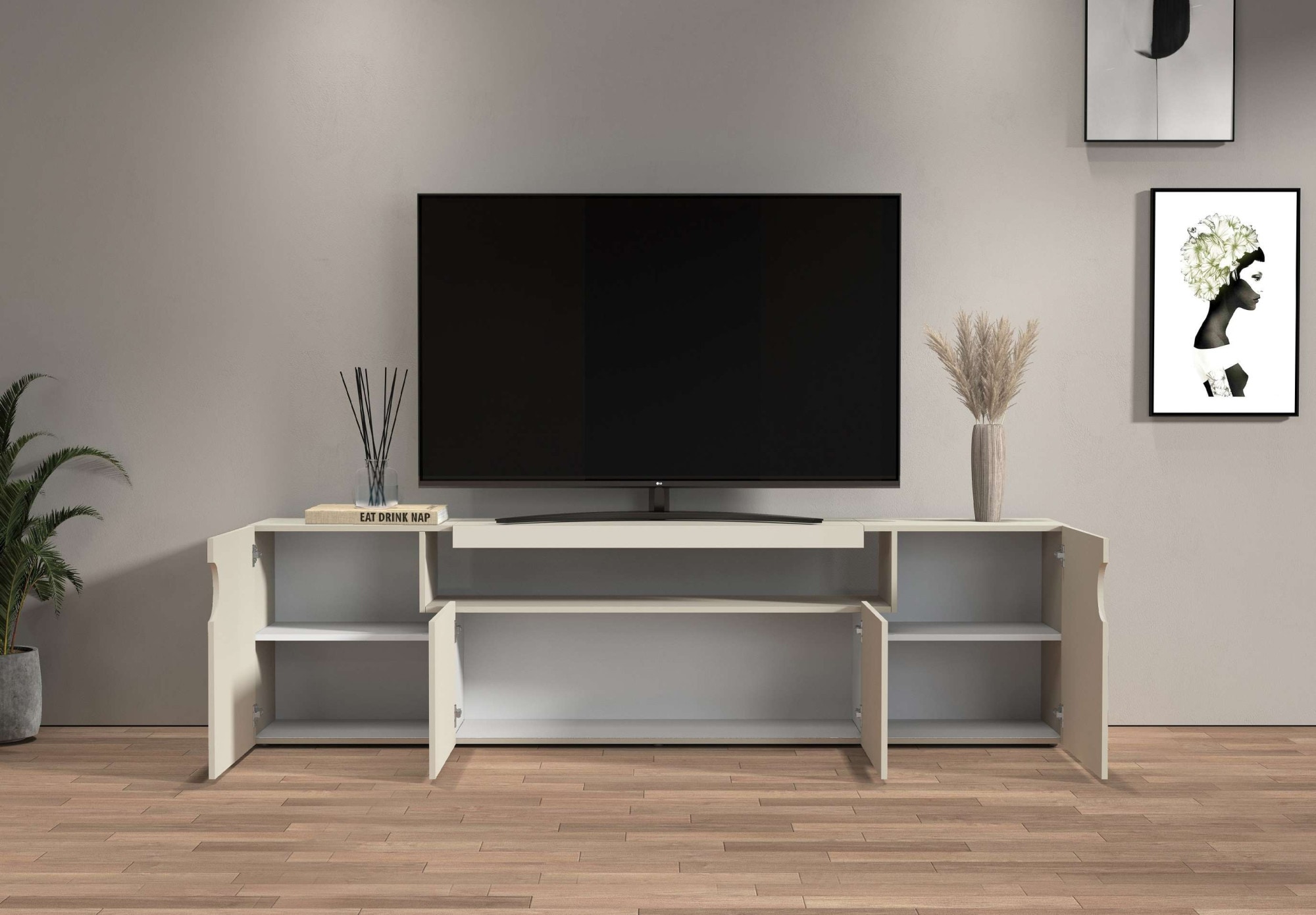 OTTO home Lowboard »REAL,Lowboard,TV-Kommode,TV-Möbel,TV-Bank« 1 Stk. tlg. Mit 4 Türen, davon 2 abgerundet, die ein ovales offenes Fach bilden