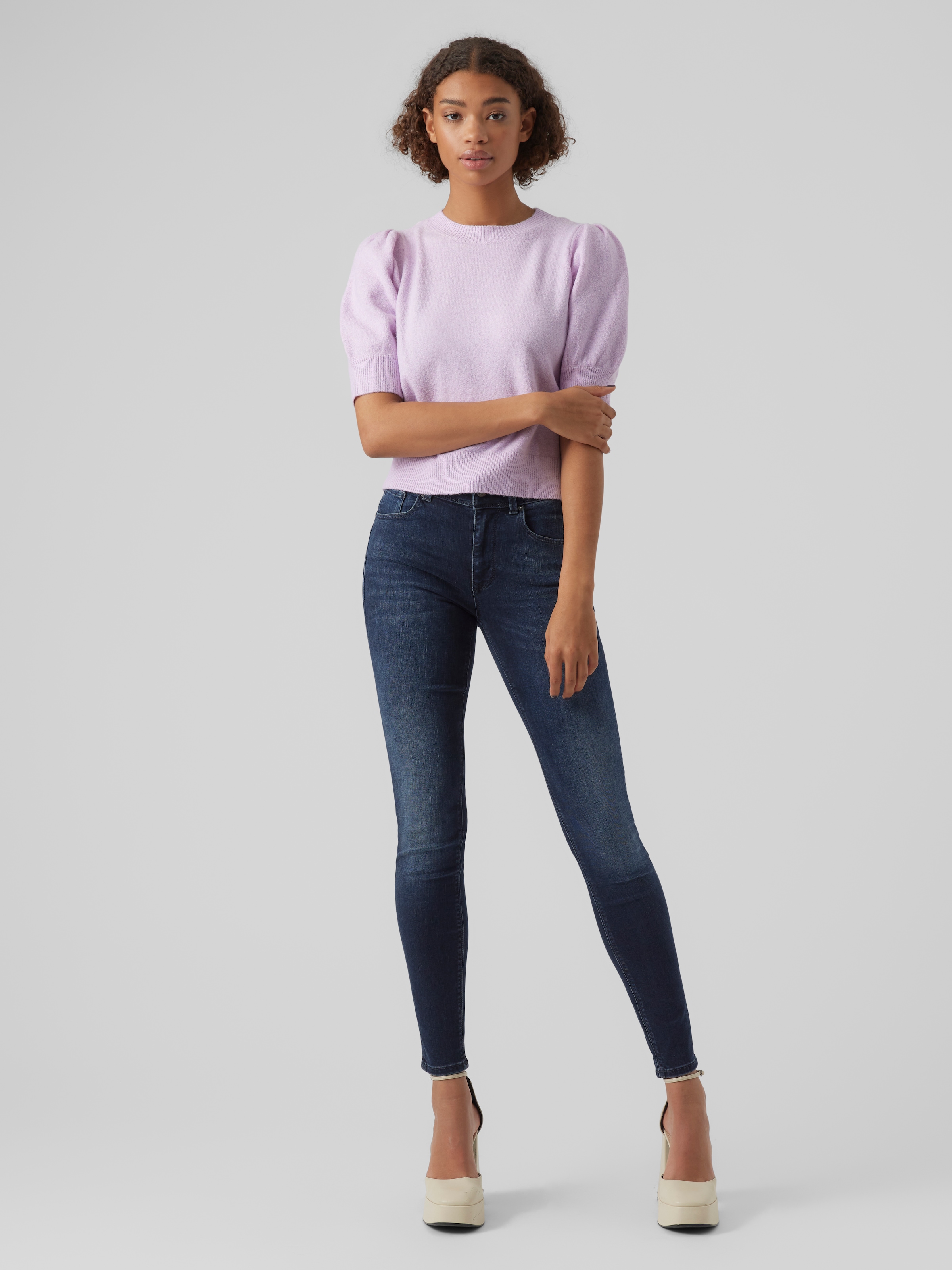 Vero Moda Rundhalspullover »VMDOFFY 2/4 O-NECK PULLOVER GA NOOS« mit kurzen Puffärmeln