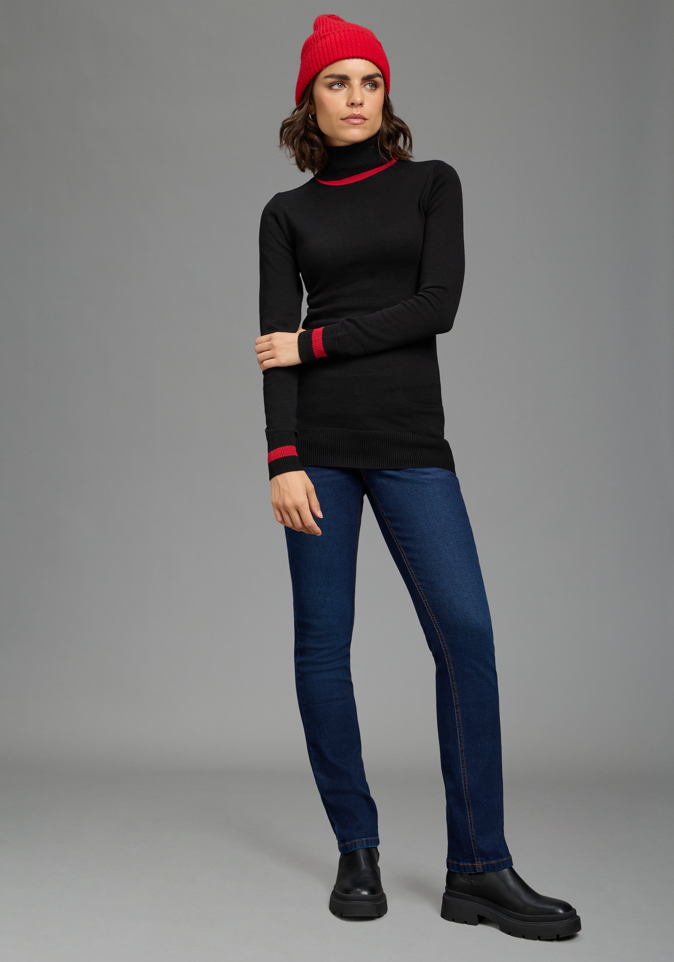AJC Rollkragenpullover Feinstrick mit trendy Kontraststreifen