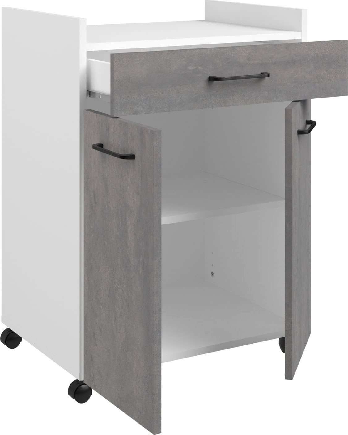 Parisot Mehrzweckschrank-Set »Parisot, Malice 6 - Buffet, Beistellschrank auf Rollen, Insel«, (3 St., 3-teilig, Buffet, Beistellschrank auf Rollen, Beistellschrank/Insel), Beistellschrank auf Rollen, Insel mit Sitzgelegenheit, Beton-Optik