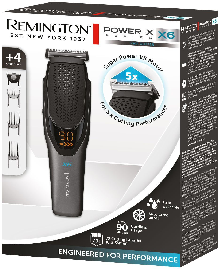 Remington Haarschneider »Power-X Series HC6000«, 4 Aufsätze, Längeneinstellrad und Micro Fade Haar-und Bartkamm, kpl. Abwaschbar