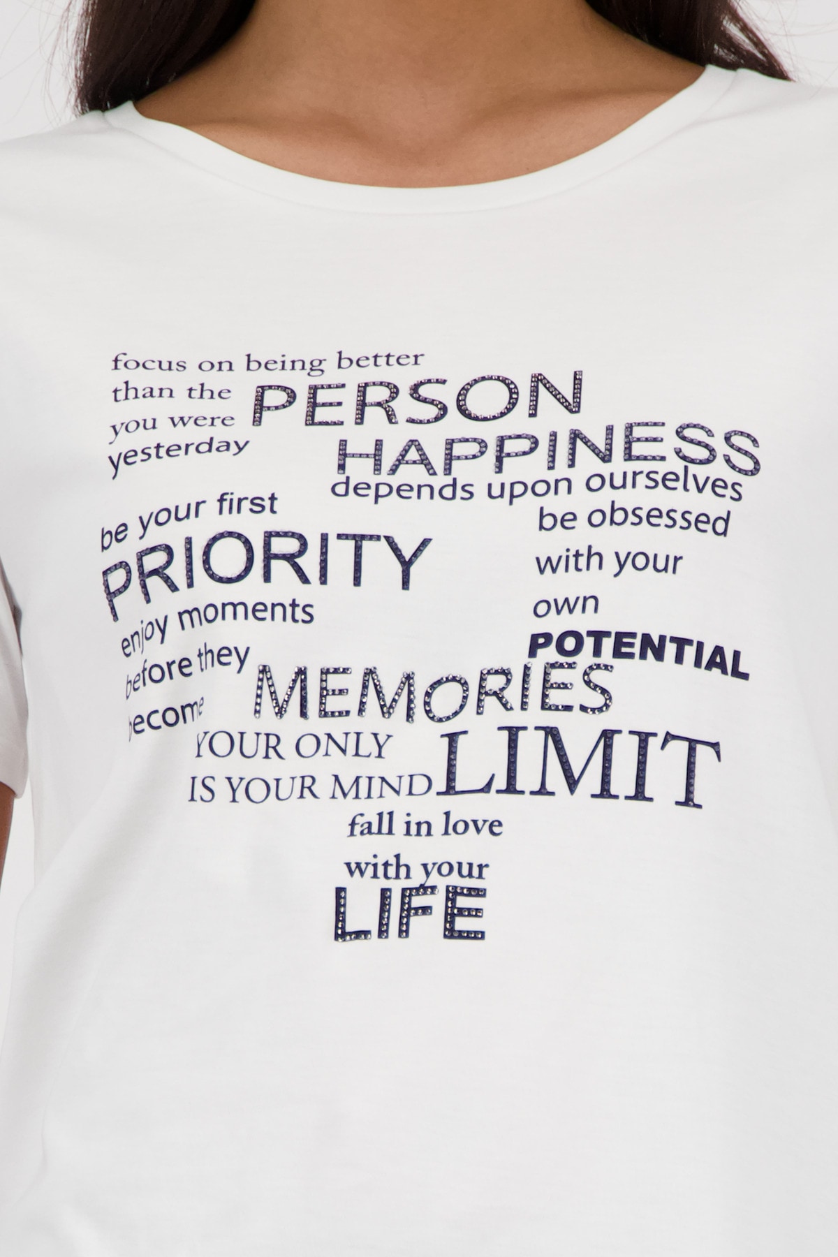 Monari T-Shirt Rundhalsausschnitt, Regular Fit, Strasssteine