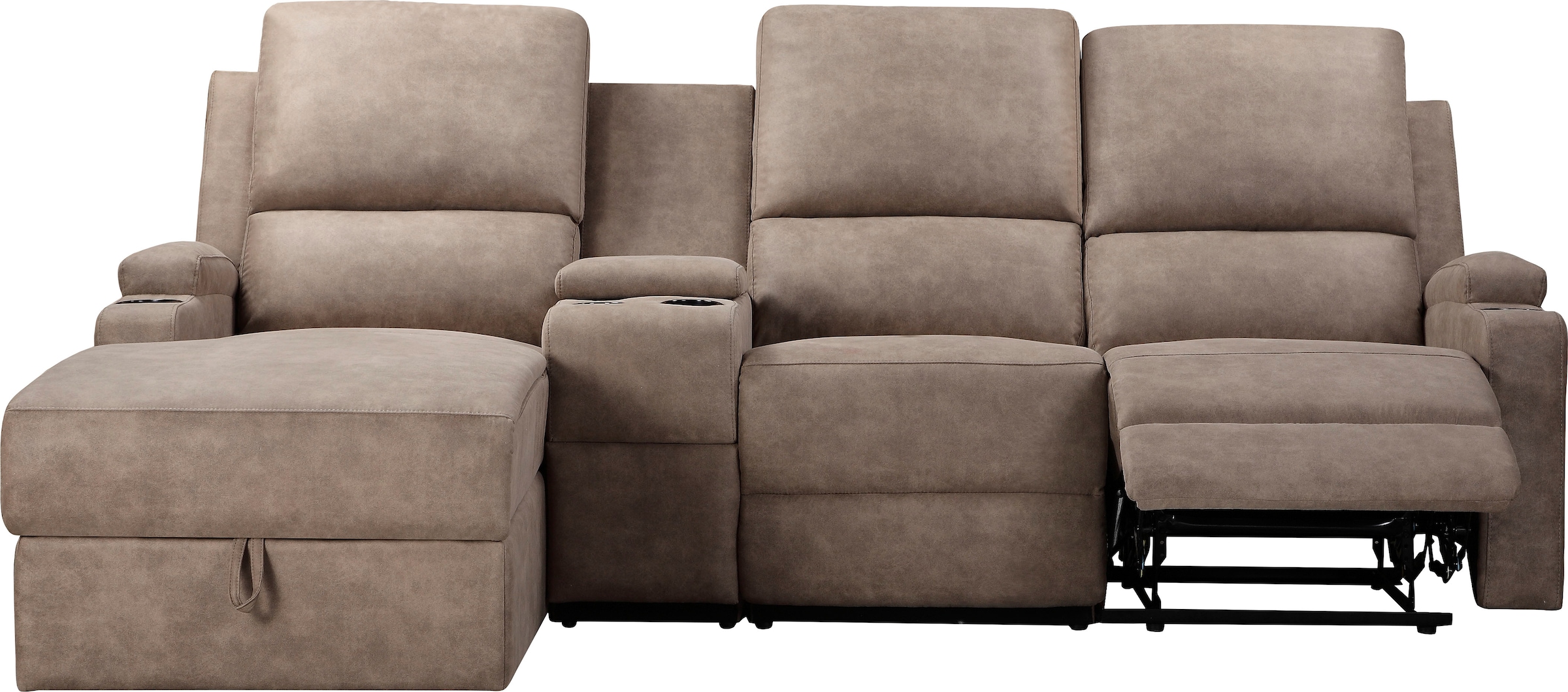 Home affaire Ecksofa »NAPORI Multimediasofa, 3er Kinosessel XXL, L-Form, 3 Bezugsstoffe«, Kinosofa mit Relaxfunktion, Getränkehalter, Staufach und Staukasten