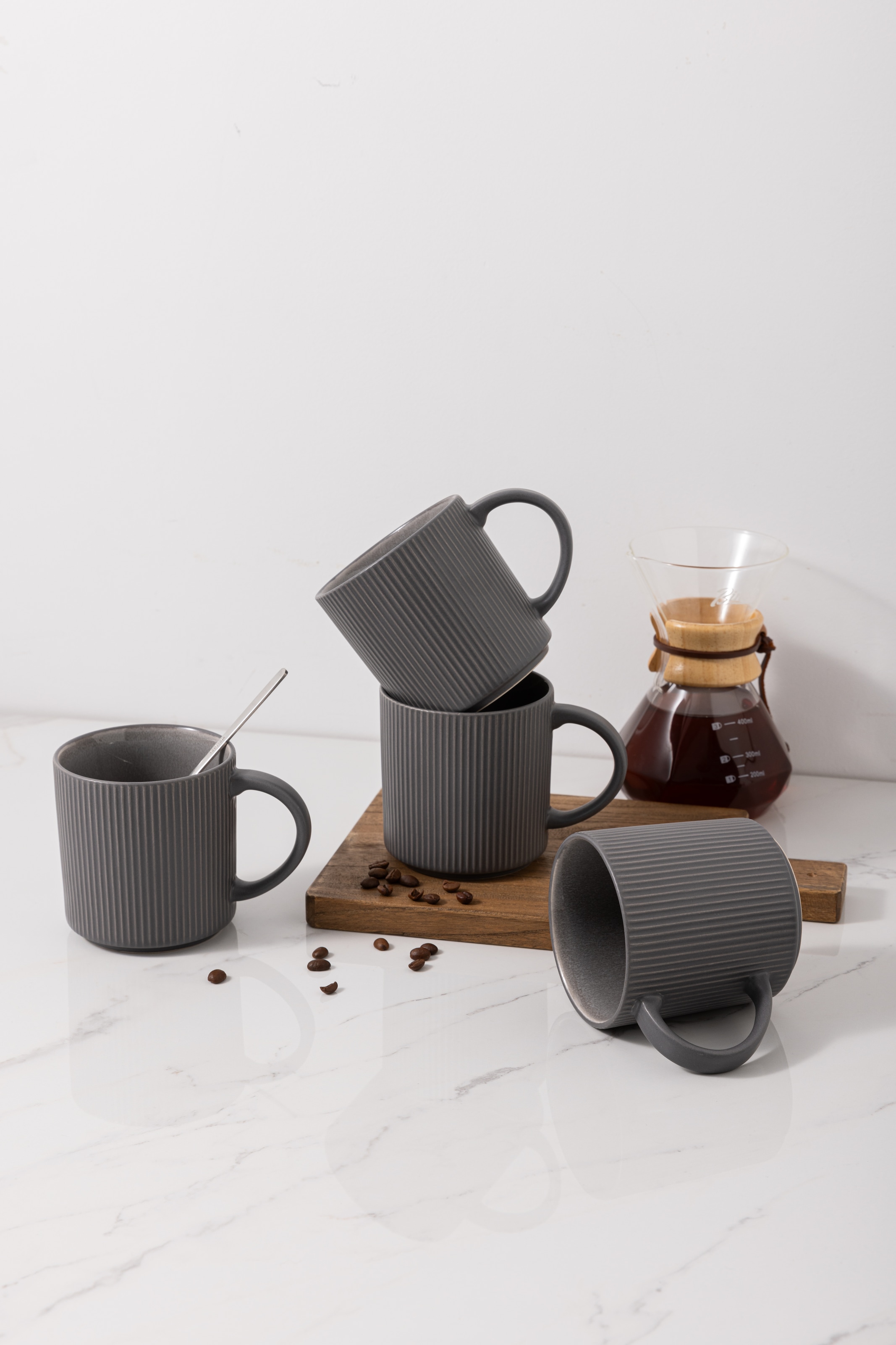 OTTO home Becher »Kaffeebecher Ylvii, 6er Set« Riffeloptik, spülmaschinenfest und mikrowellengeeignet, 460 ml