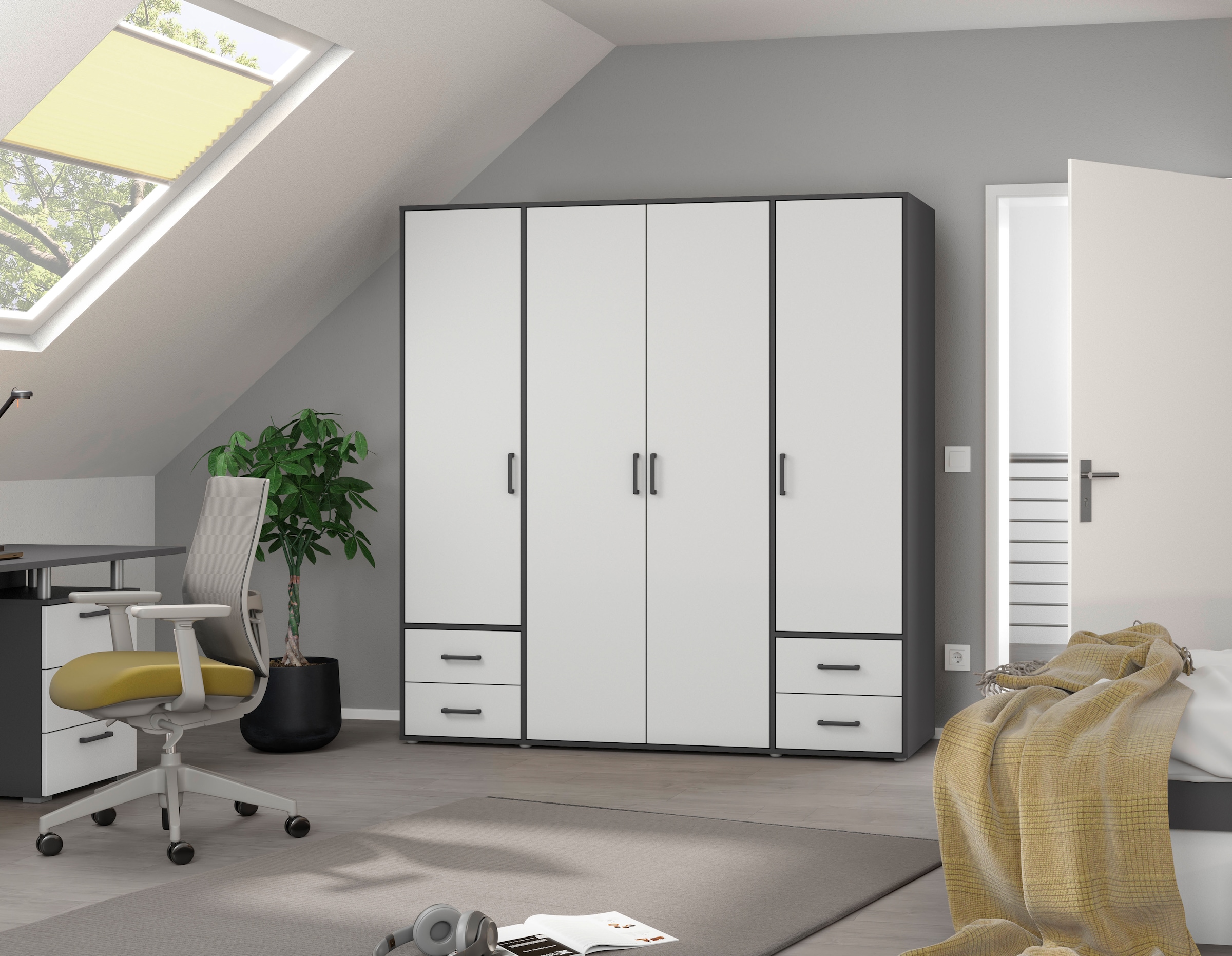 rauch Drehtürenschrank »Voyager, Kleiderschrank mit Außenschubkästen, Garderobe«, (in 3 verschiedenen Ausstattungen BASIC/CLASSIC/PREMIUM), Made in Germany