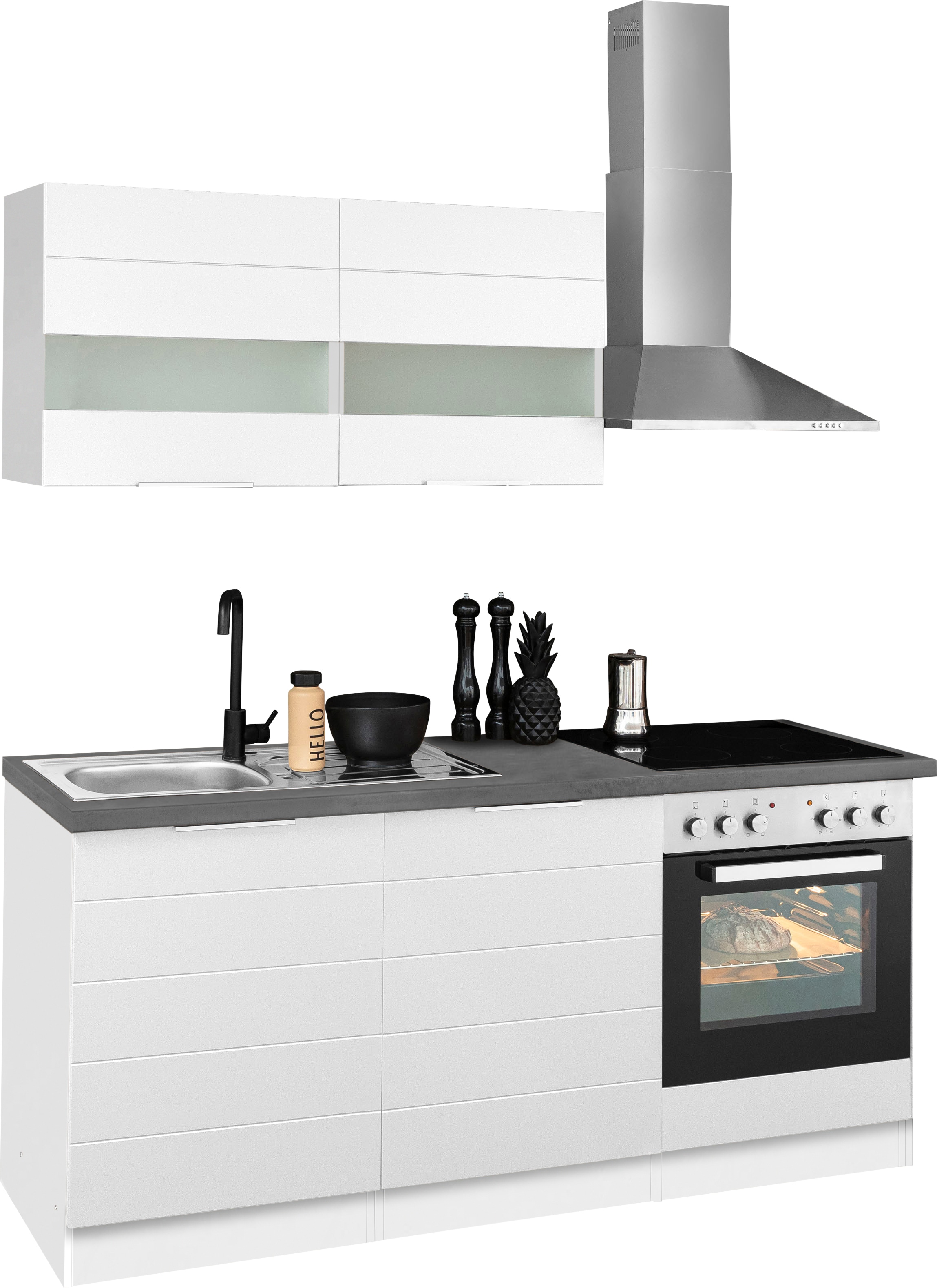 KOCHSTATION Küchenzeile »KS-Luhe« 180 cm breit, wahlweise mit oder ohne E-Geräten, gefräste MDF-Fronten