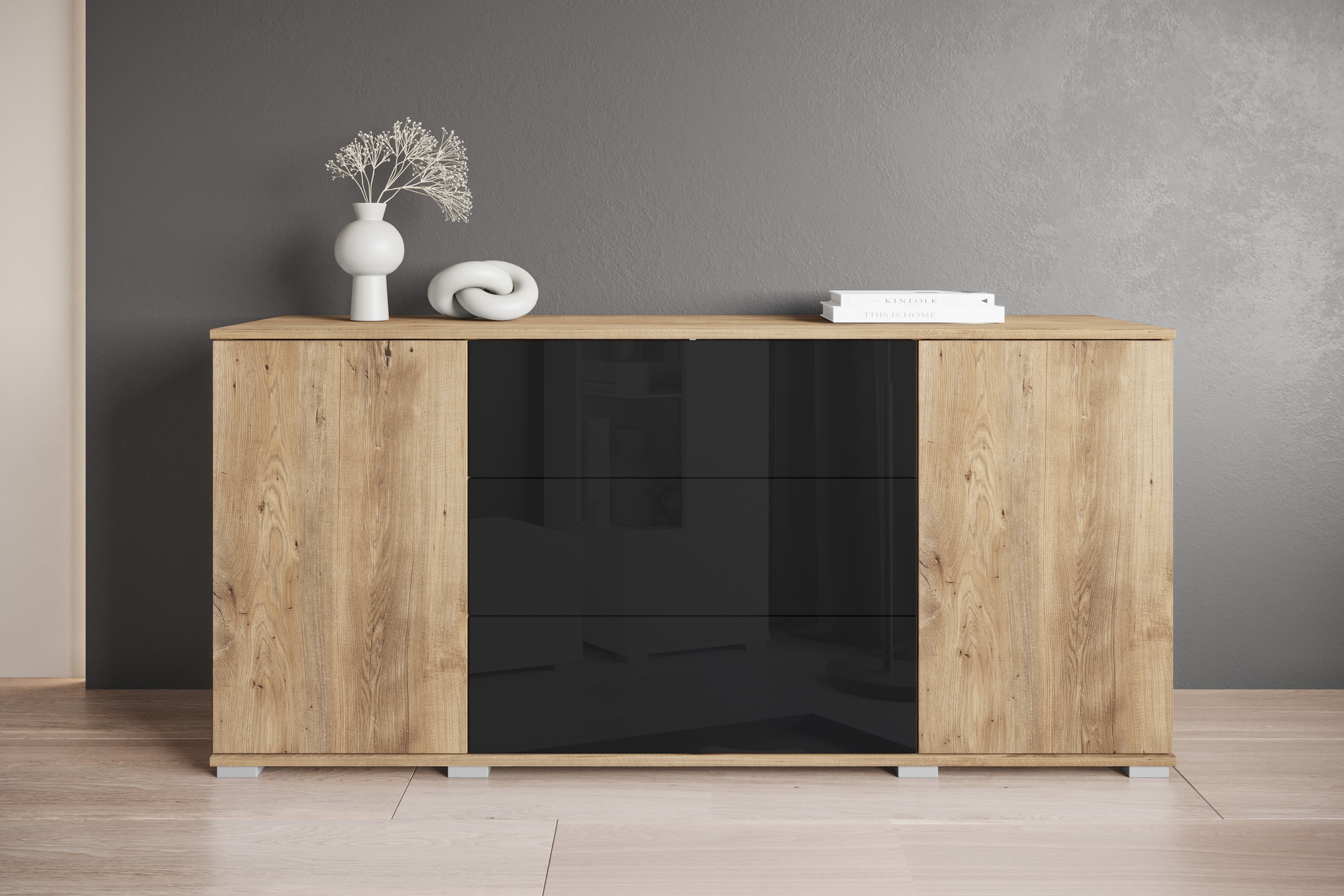 INOSIGN Sideboard »Kenia, Kommode für das Schlafzimmer/Wohnzimmer«, (1 St.), Modernes Sideboard mit 3 Schubladen und 4 Fächern, Breite 150 cm