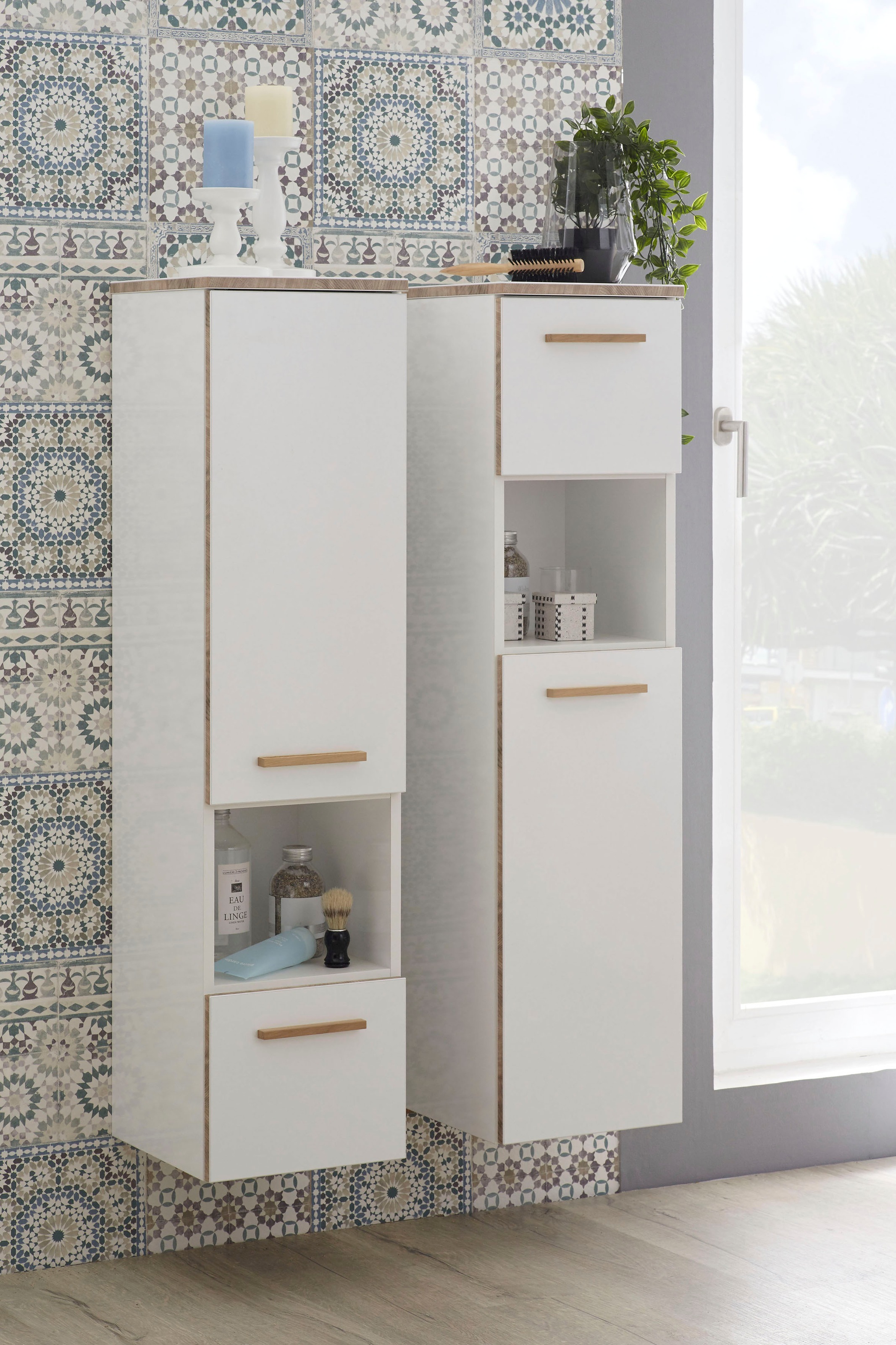 Saphir Midischrank »Quickset 931 Badschrank in Weiß Glanz, 1 Tür, 1 Nische, 1 Schublade«, 2 Glas-Einlegeböden, inkl. Türdämpfer, 30 cm breit, 123,2 cm hoch