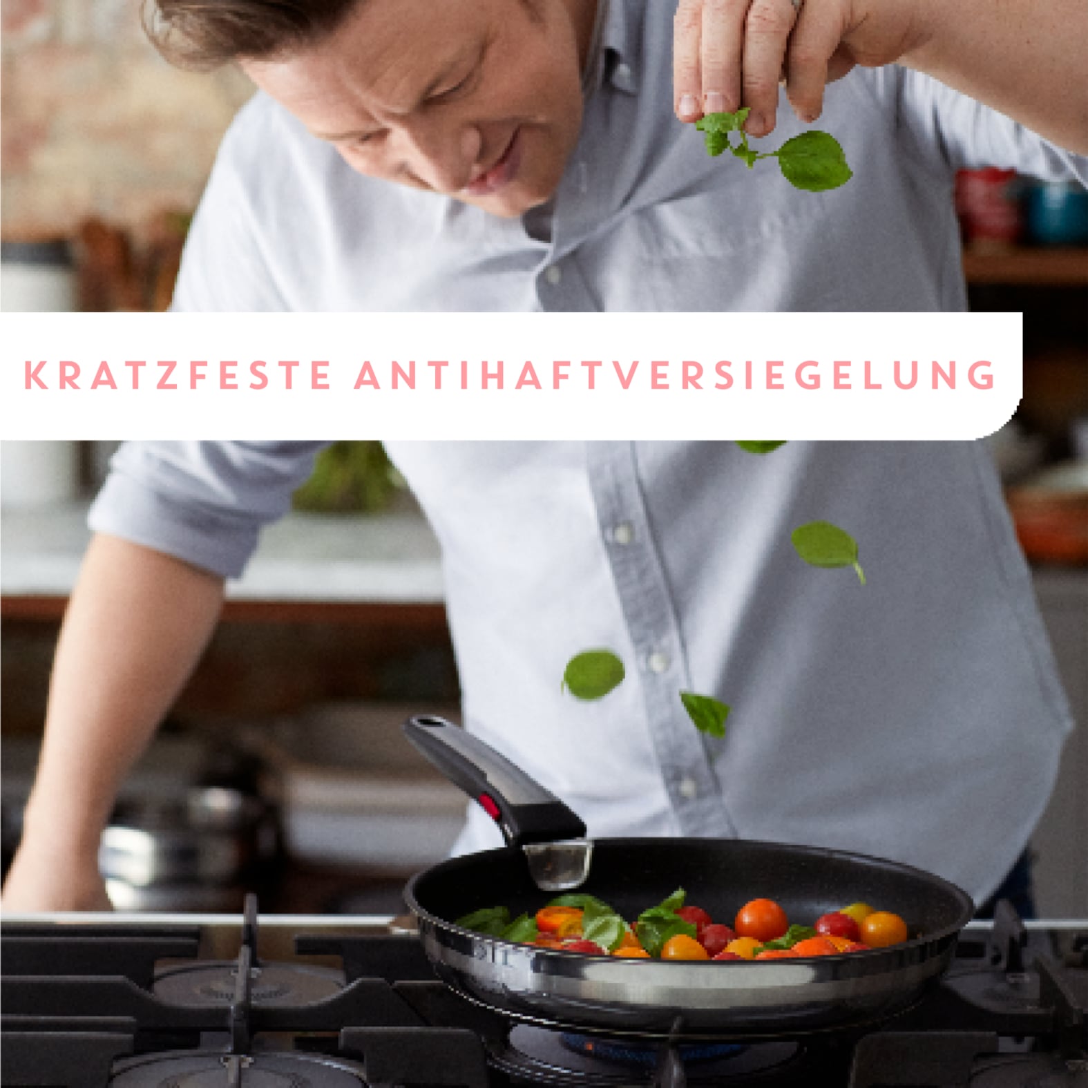 Tefal Pfannen-Set »Jamie Oliver Ingenio G6«, Edelstahl, (Set, 3 tlg., je 1 Bratpfanne 24 und 28 cm, 1 Griff), backofengeeignet bis 250Â°C ohne Griff,Schüttrand, Induktion