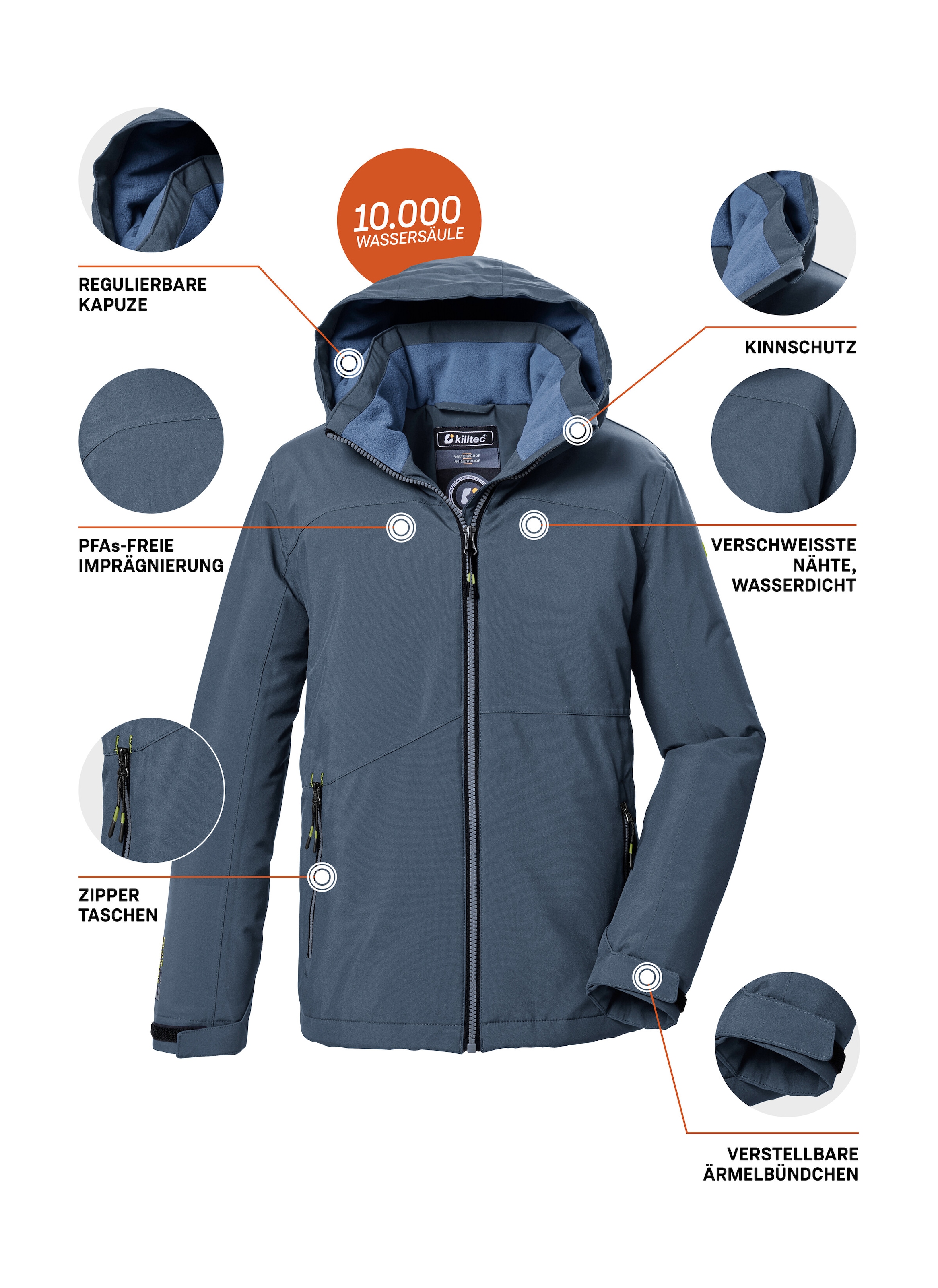 Killtec Funktionsjacke »KOW 369 BYS JCKT«, Wasserdichte Jungen Funktionsjacke mit Kapuze, PFAS-frei imprägniert