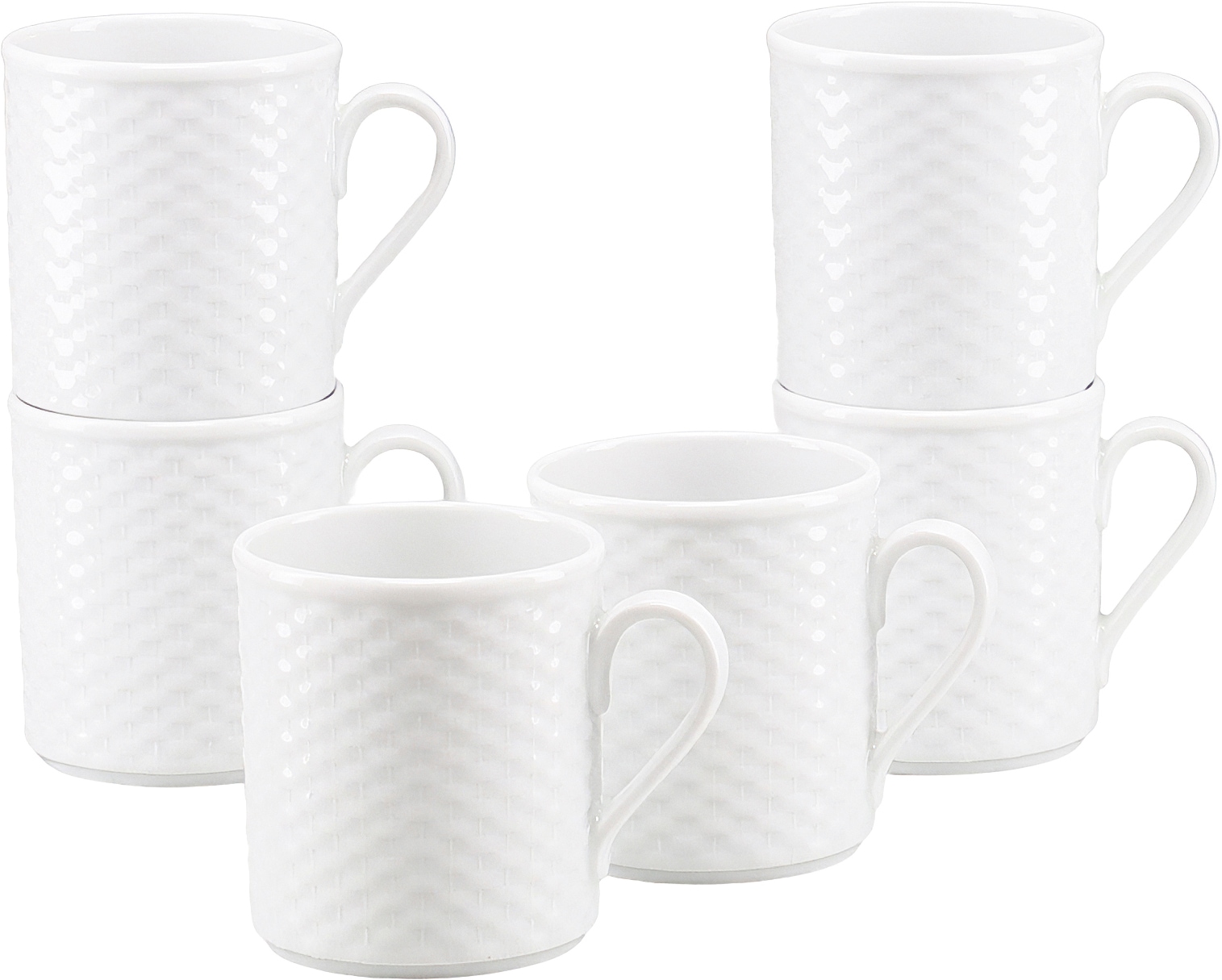 CreaTable Becher »Polo Weiss, Kaffeebecher 6-tlg« Strahlendes Weiß, Klassischer Manufakturstil, Ausdrucksstarkes Relief