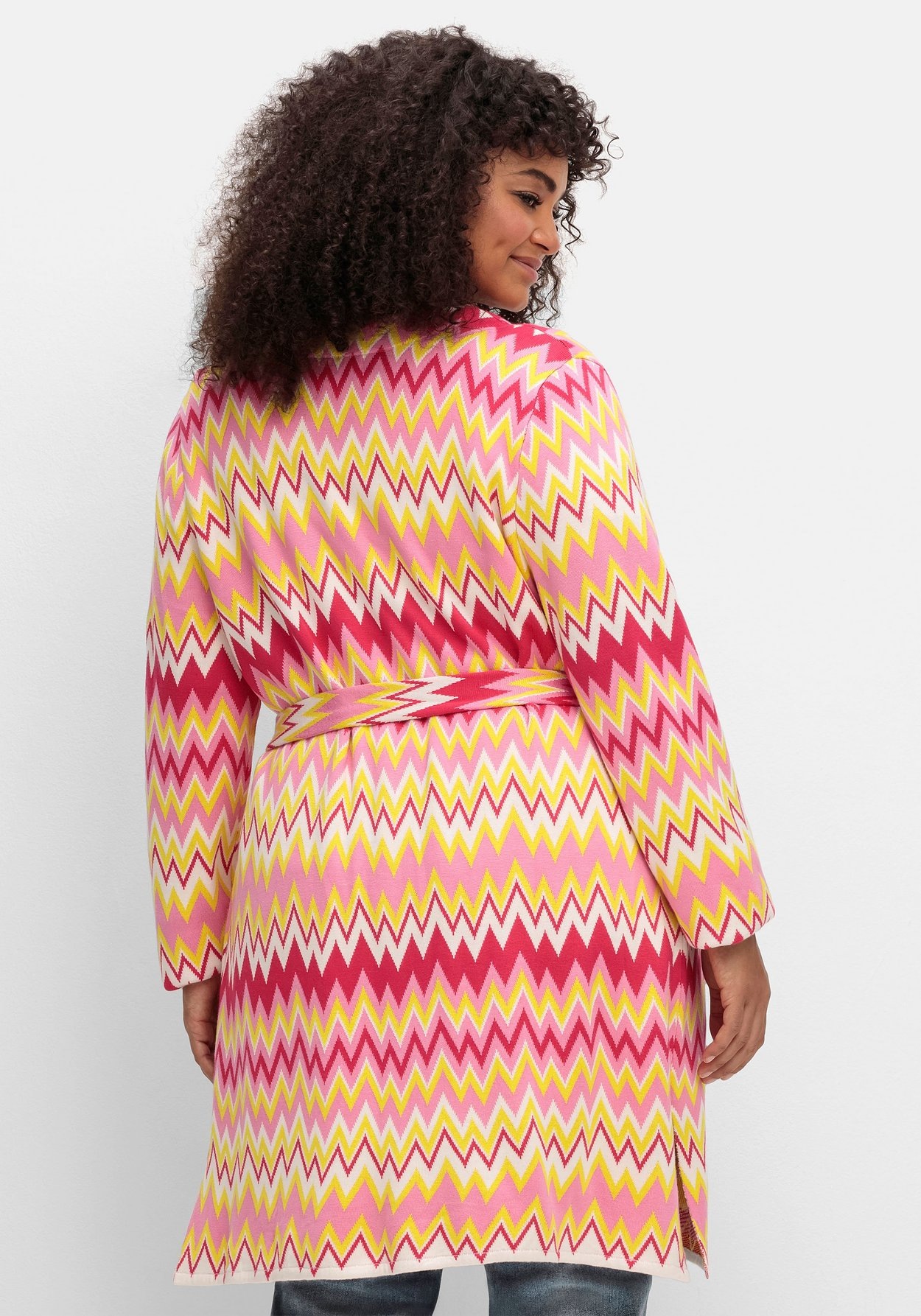 Sheego Longstrickjacke »Lange Strickjacke im Zickzack-Jacquardmuster«