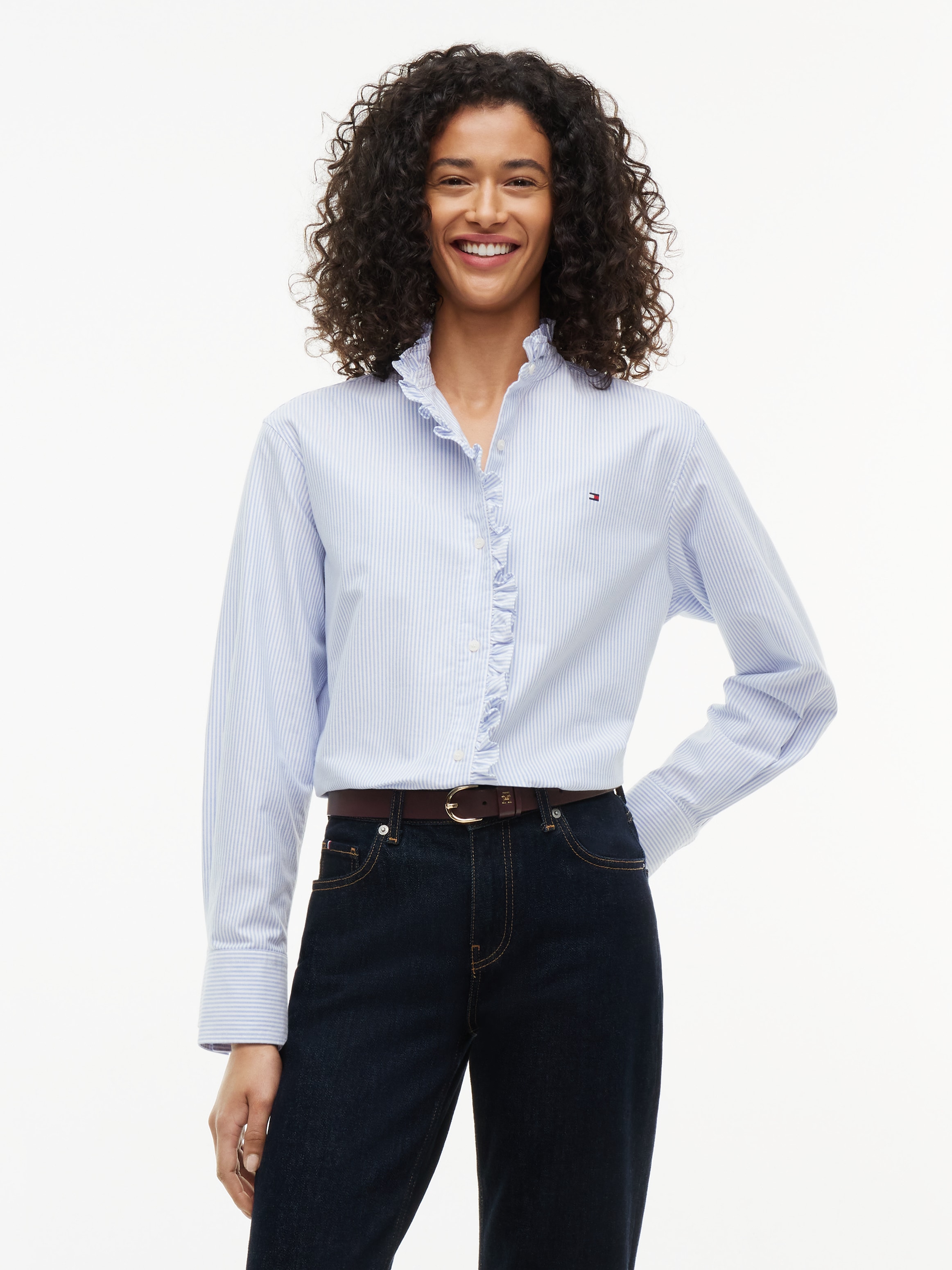 Tommy Hilfiger Langarmbluse »OXFORD RUFFLES RELAXED LS SHIRT« Baumwolle, relaxed fit, mit Rüschen Detail